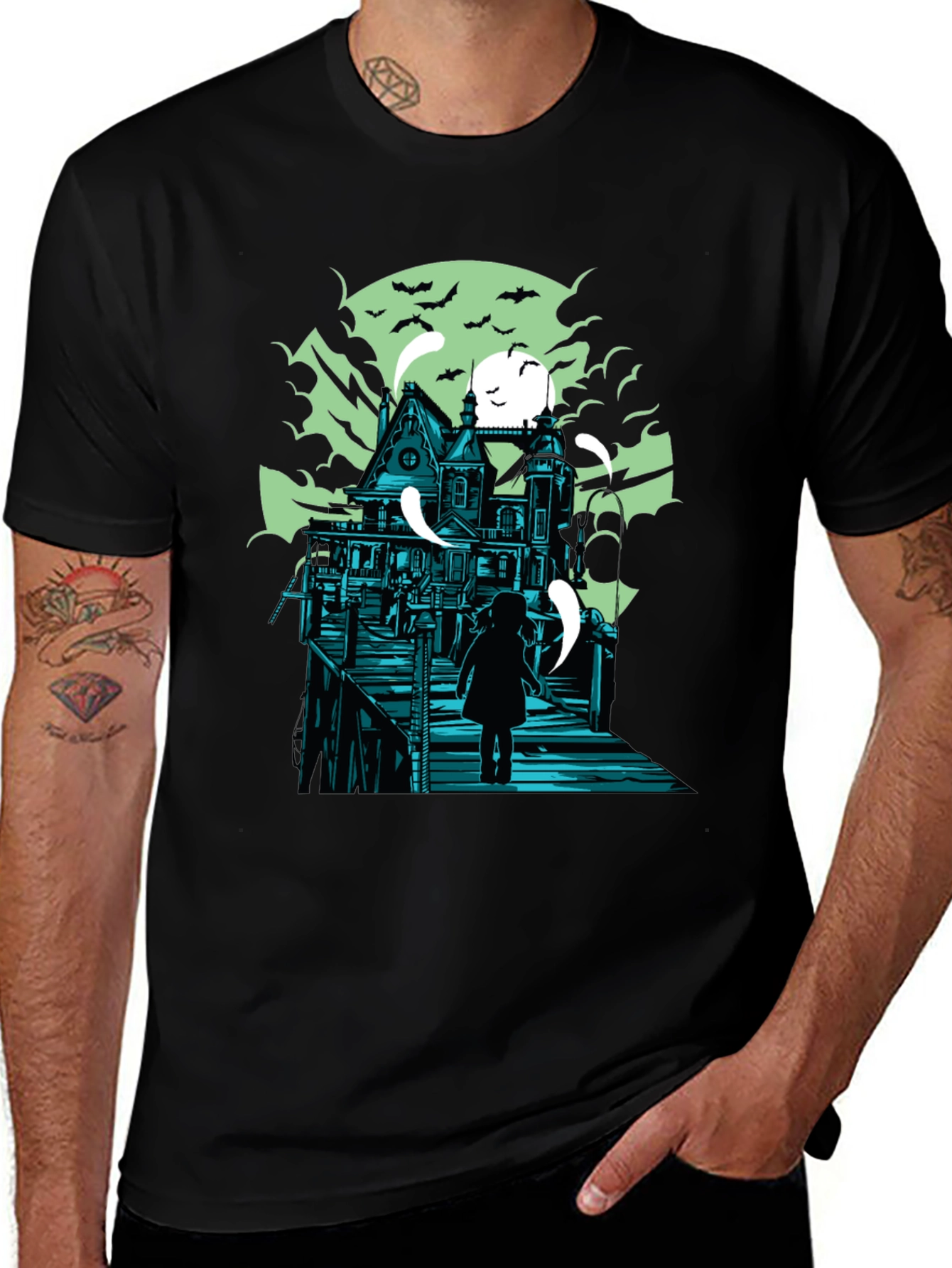 Haunted House Graphic Print T-Shirt