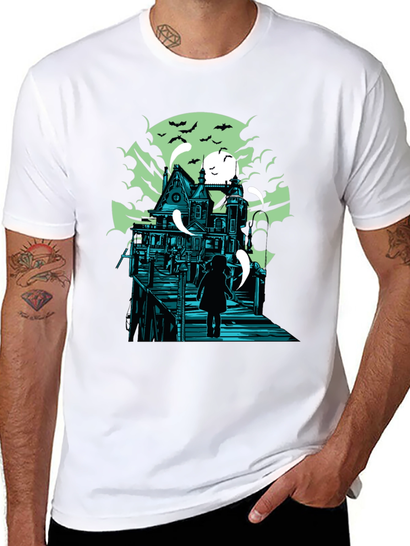 Haunted House Graphic Print T-Shirt
