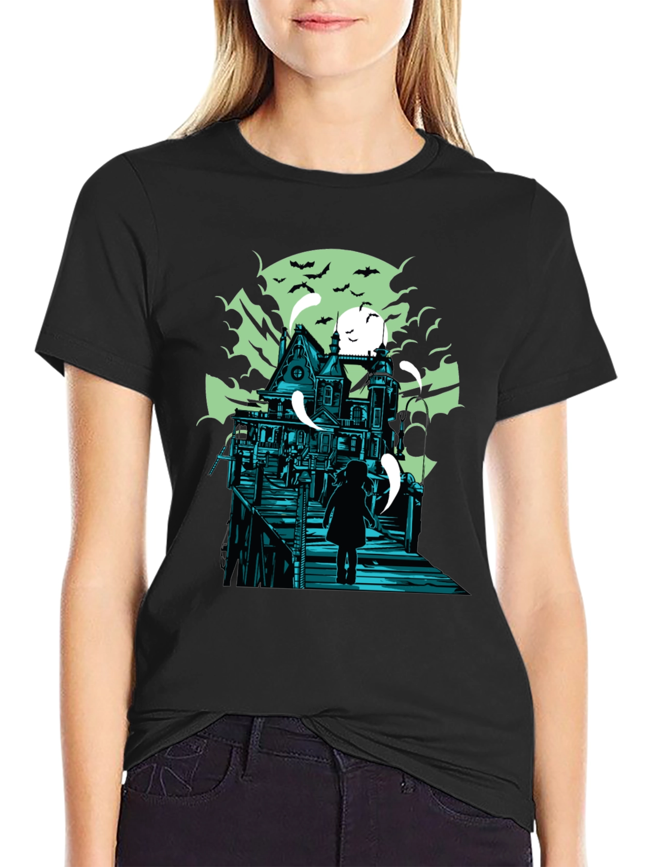 Haunted House Graphic Print T-Shirt