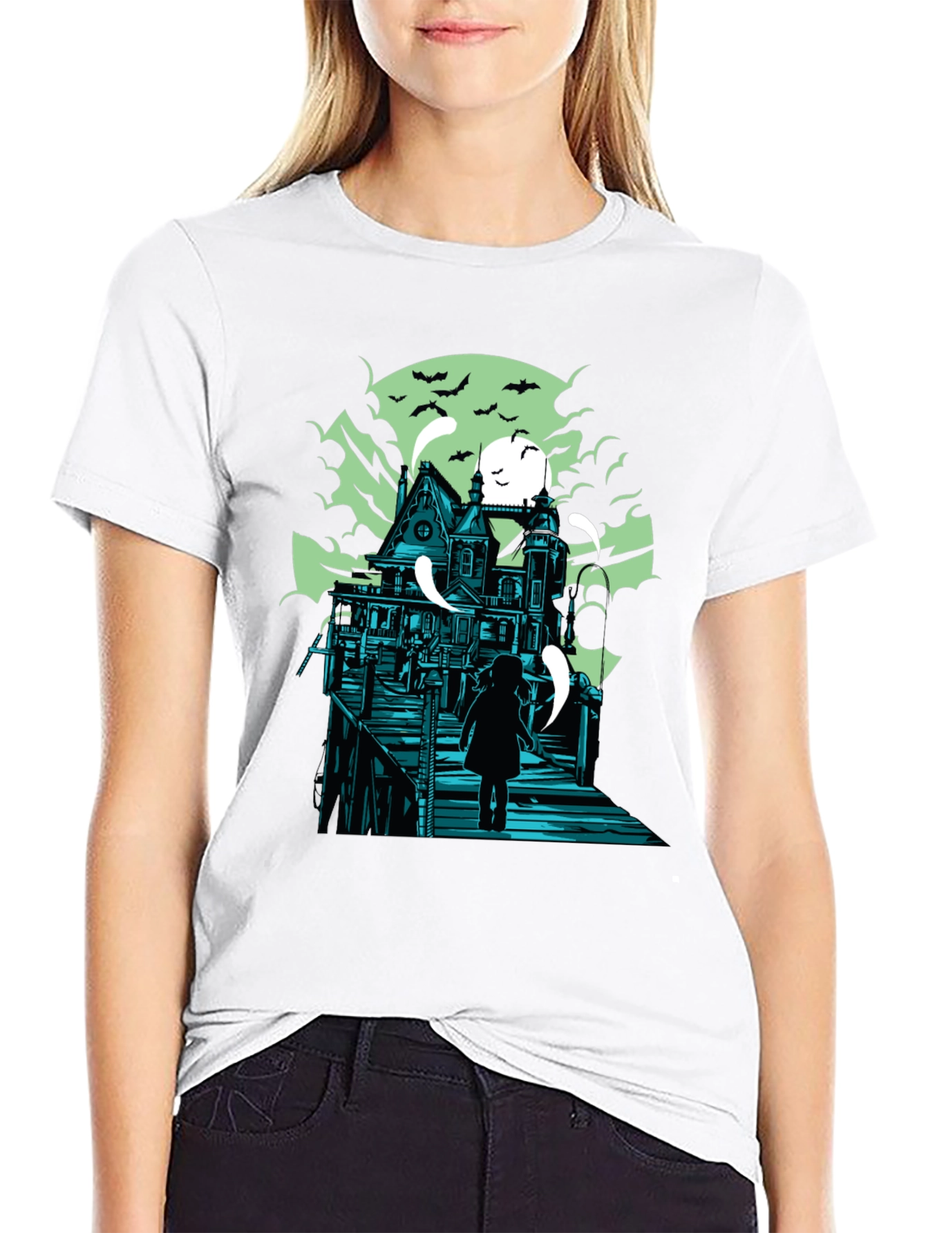 Haunted House Graphic Print T-Shirt
