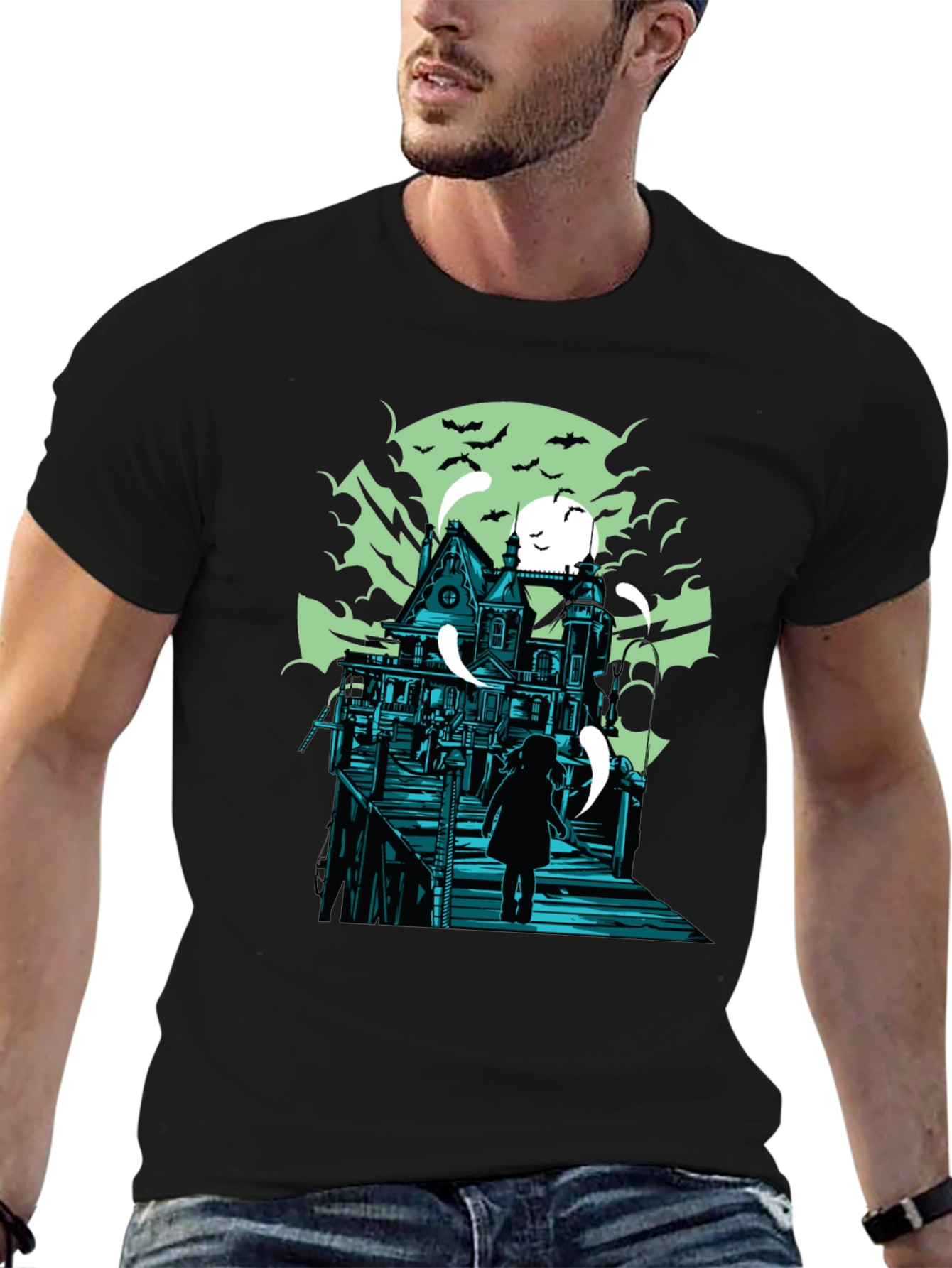 Haunted House Graphic Print T-Shirt