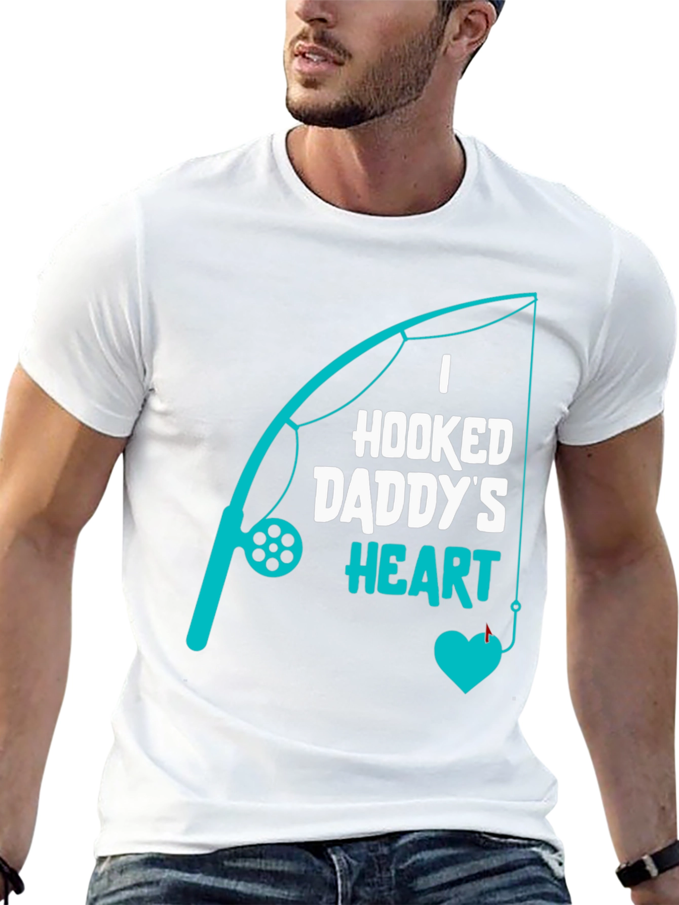 Hooked Daddys Heart Fishing T-Shirt