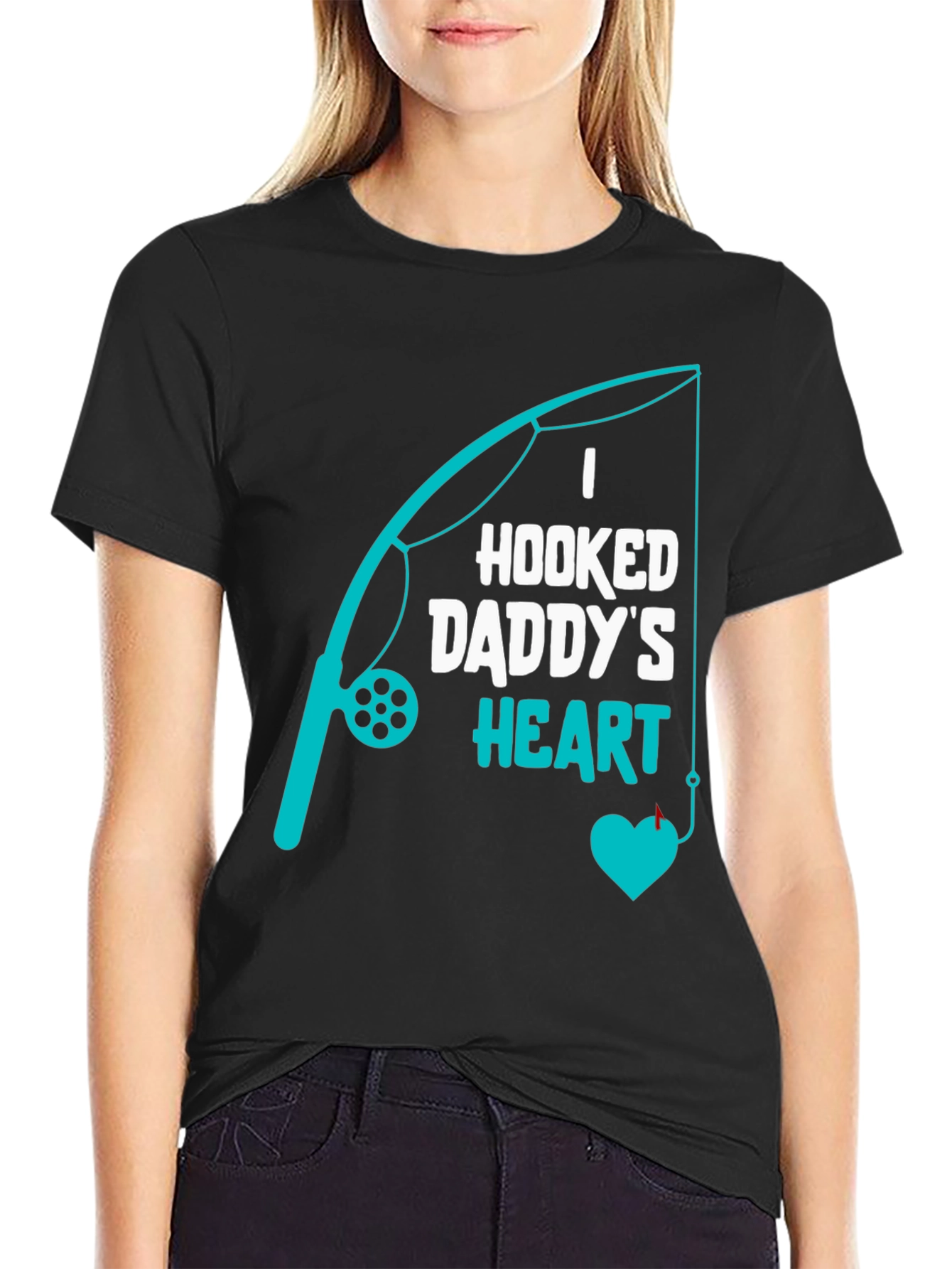 Hooked Daddys Heart Fishing T-Shirt