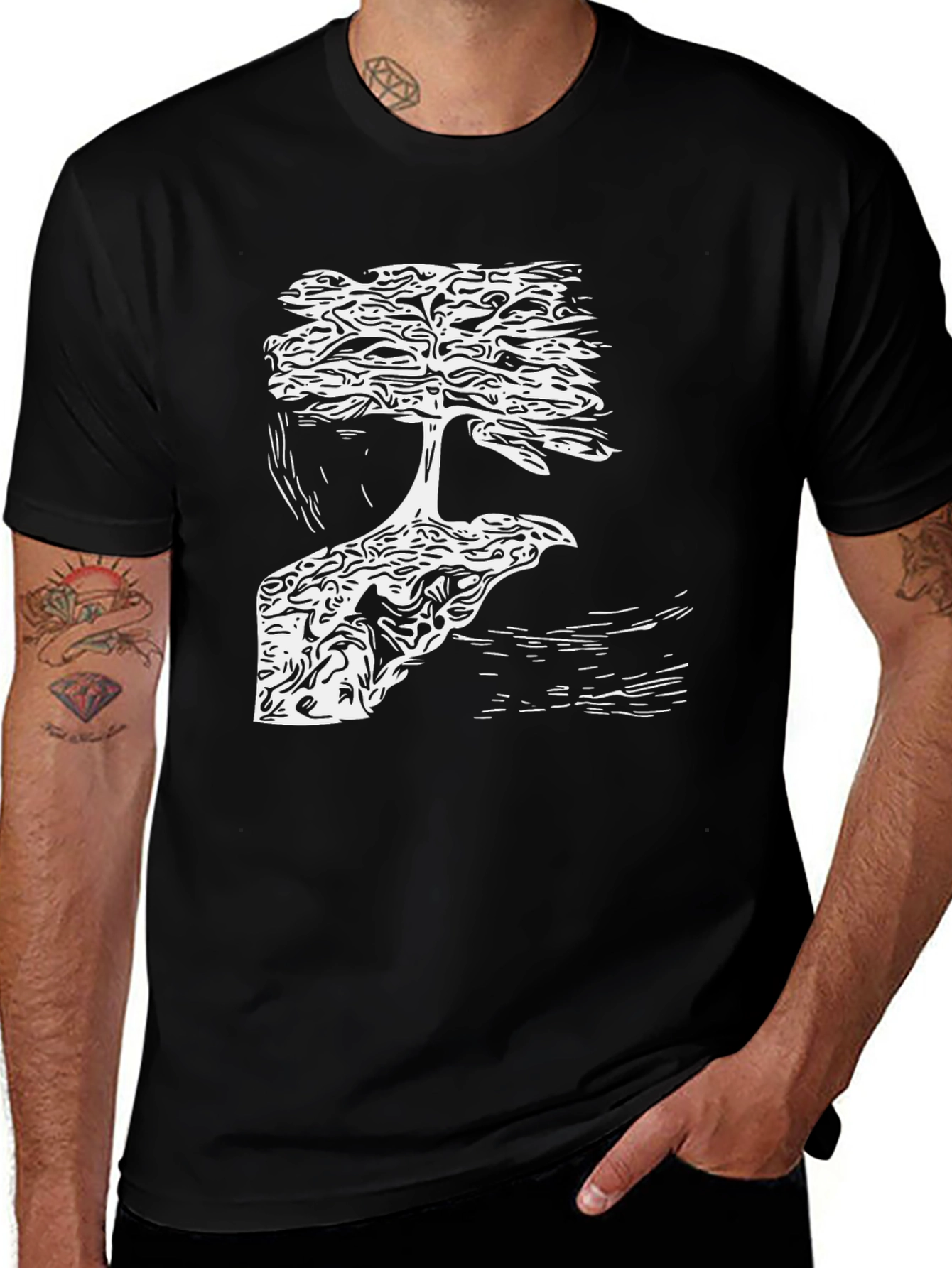 Bonsai Tree Graphic Tee - Black Cotton Blend