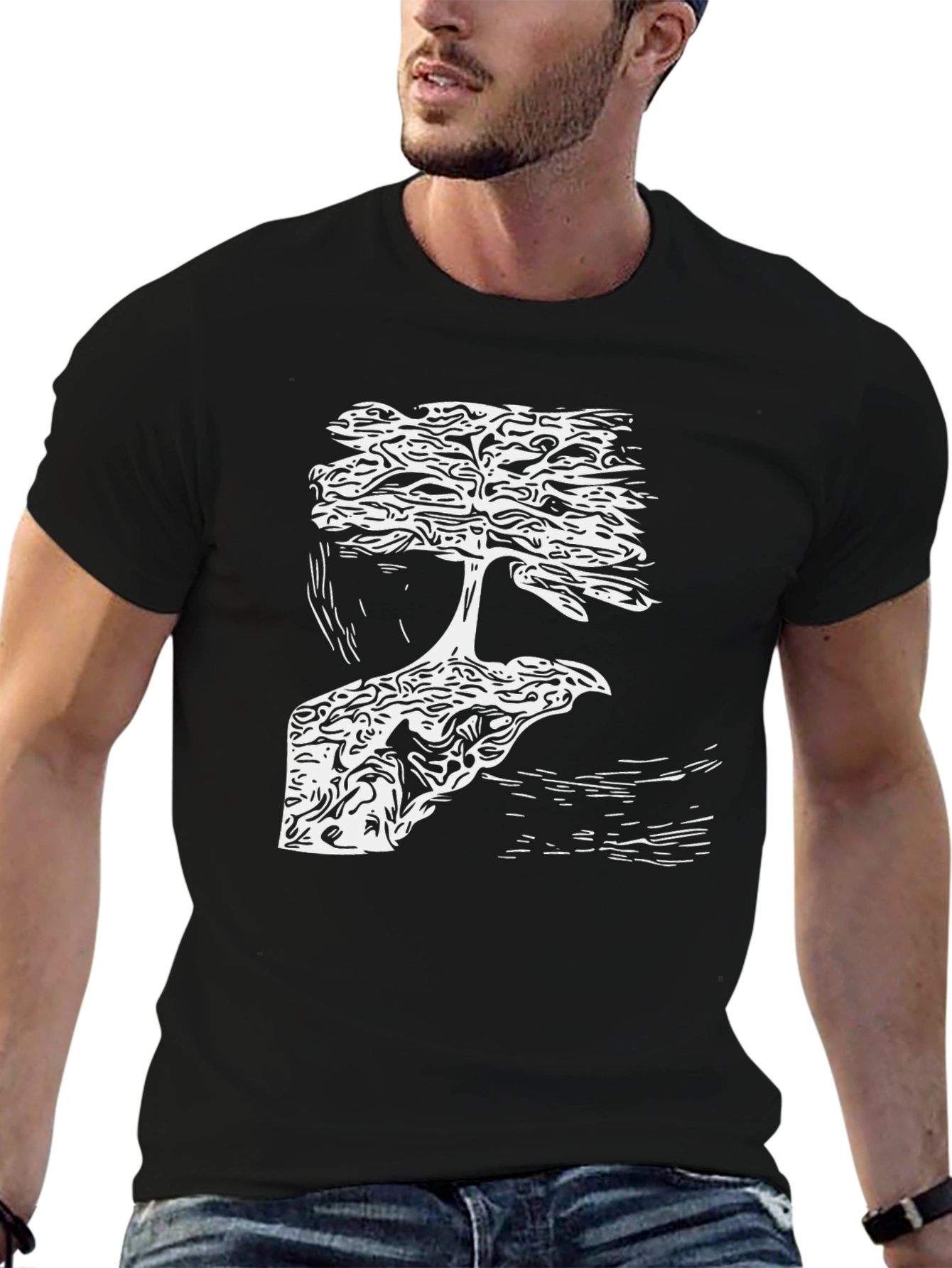 Bonsai Tree Graphic Tee - Black Cotton Blend