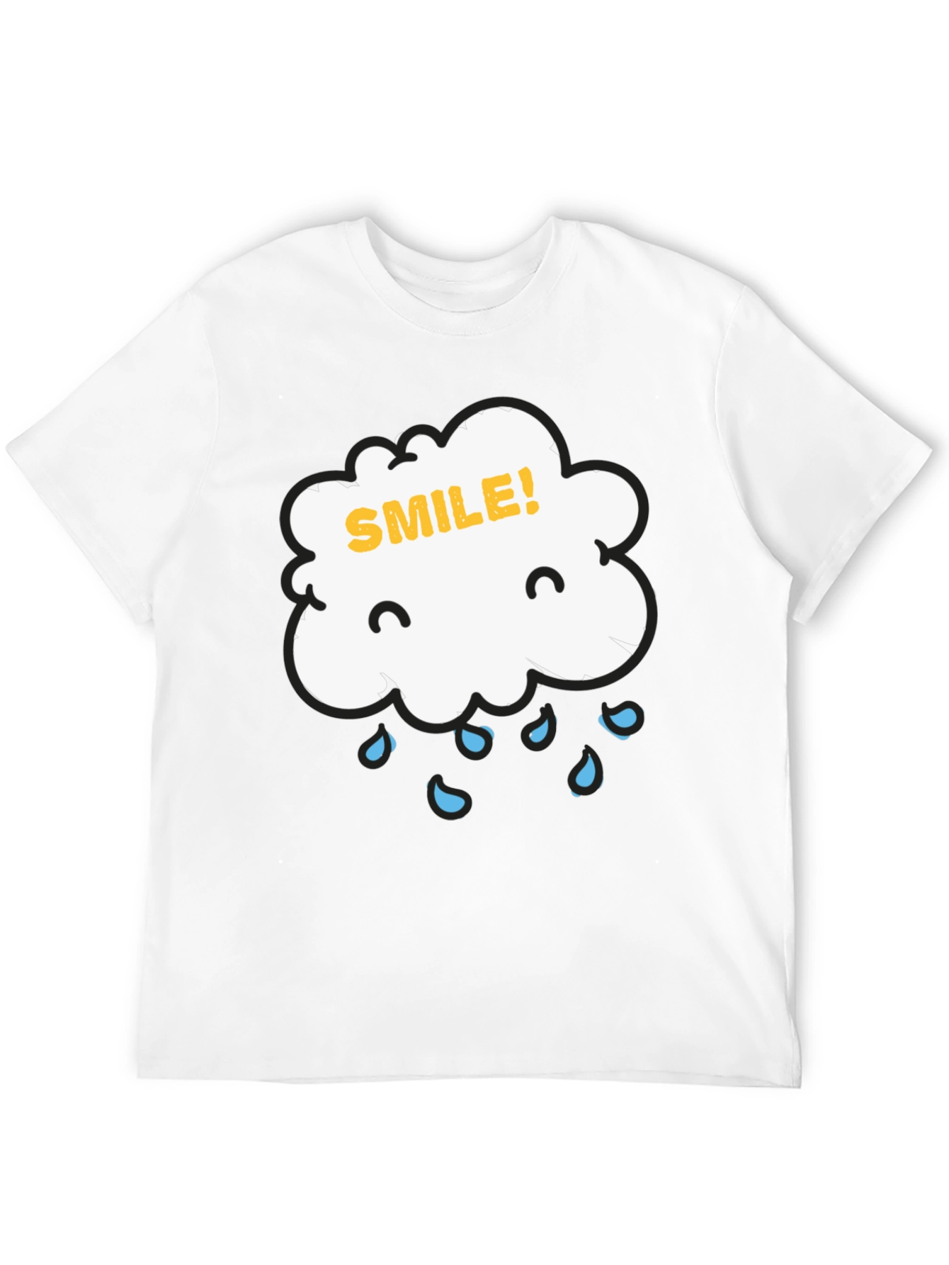 Rain Cloud Smile Graphic Tee - Black Cotton T-Shirt