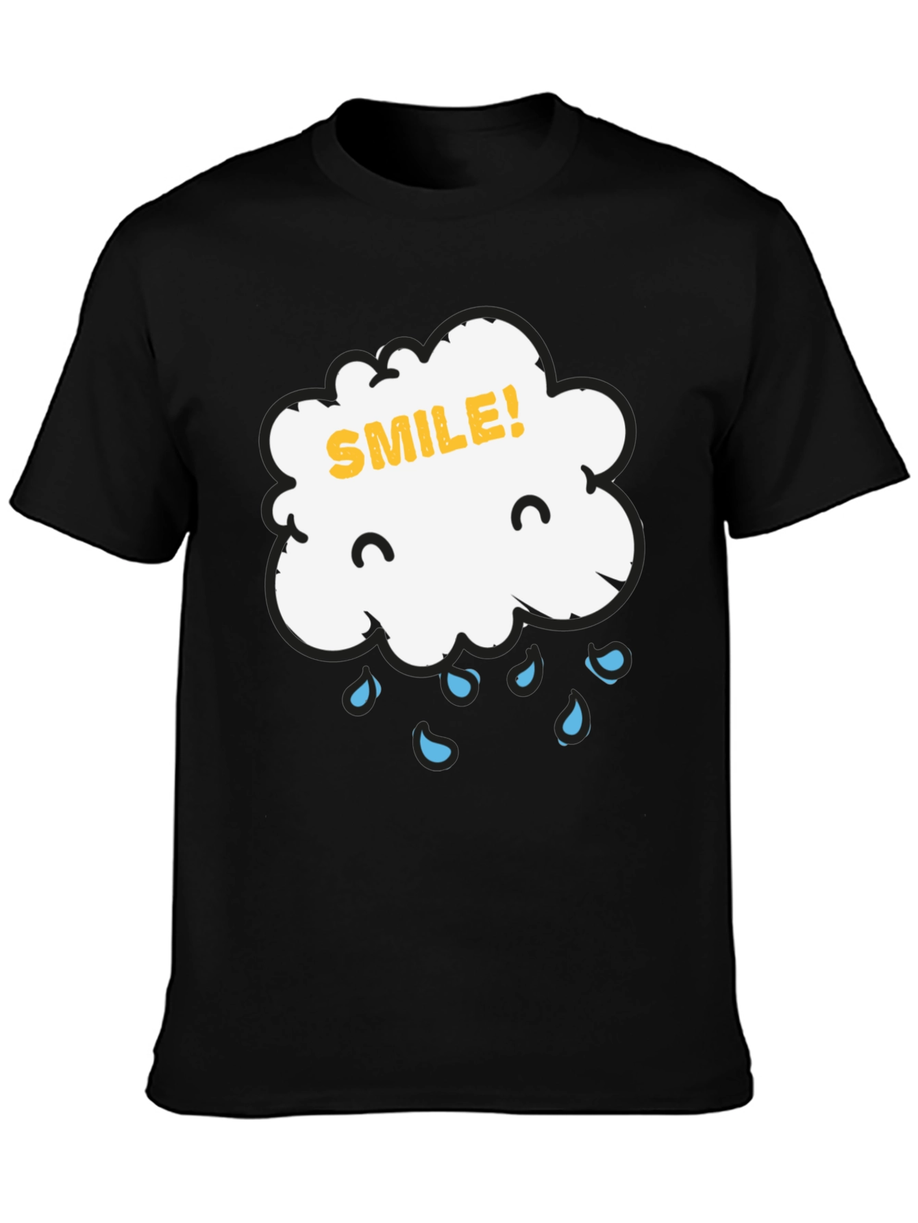 Rain Cloud Smile Graphic Tee - Black Cotton T-Shirt