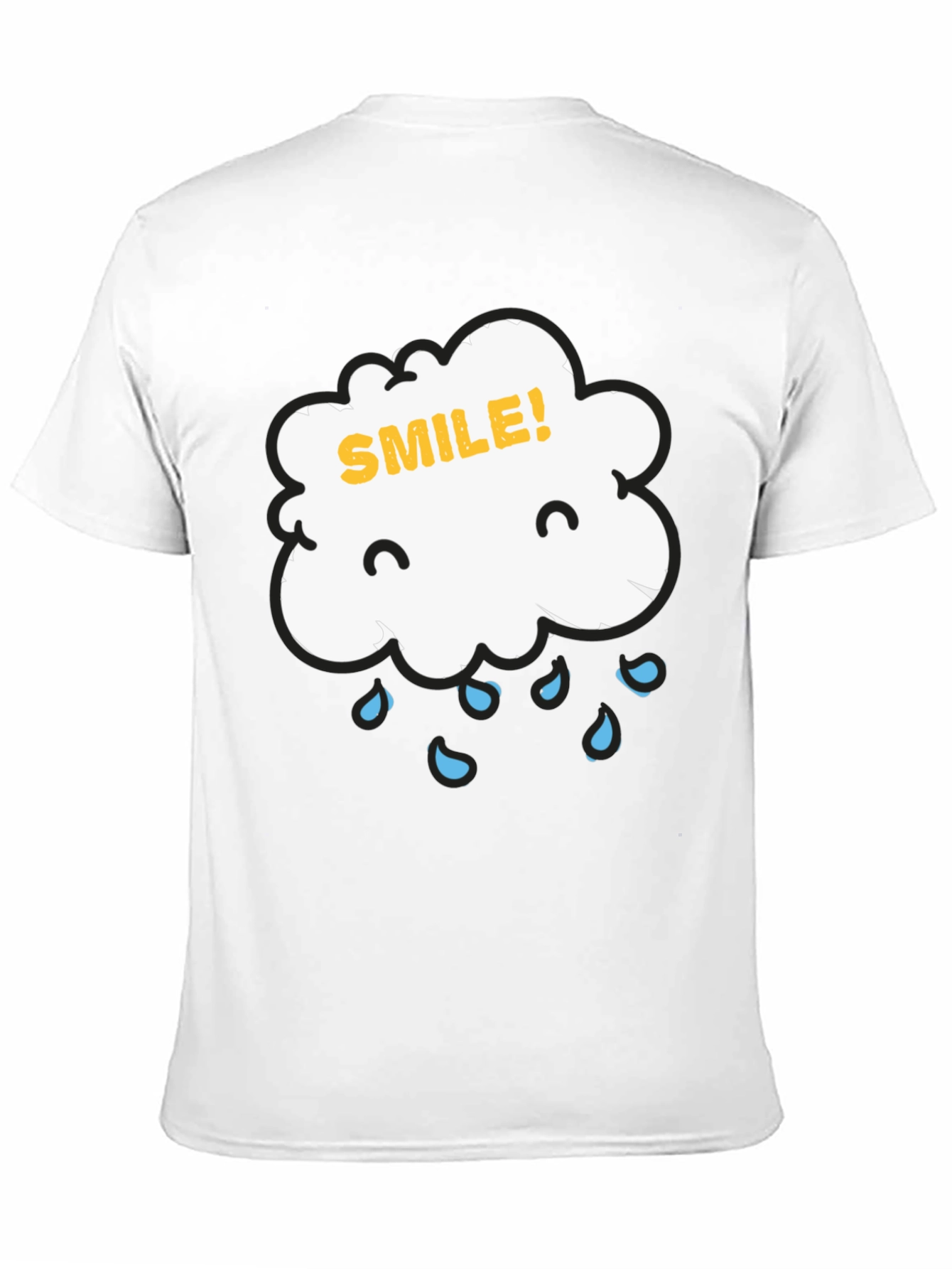 Rain Cloud Smile Graphic Tee - Black Cotton T-Shirt