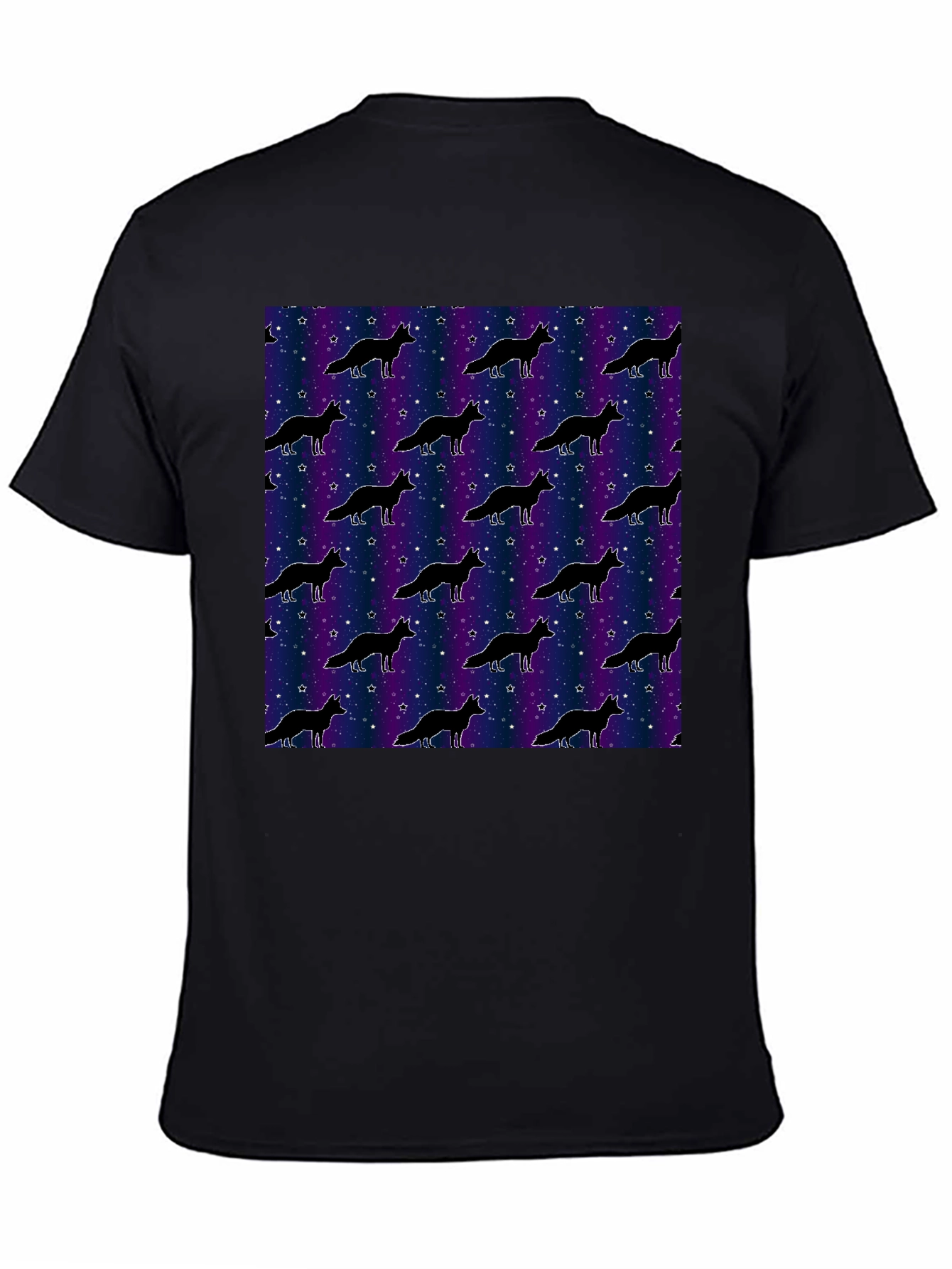 Galaxy Fox Pattern Black T-Shirt