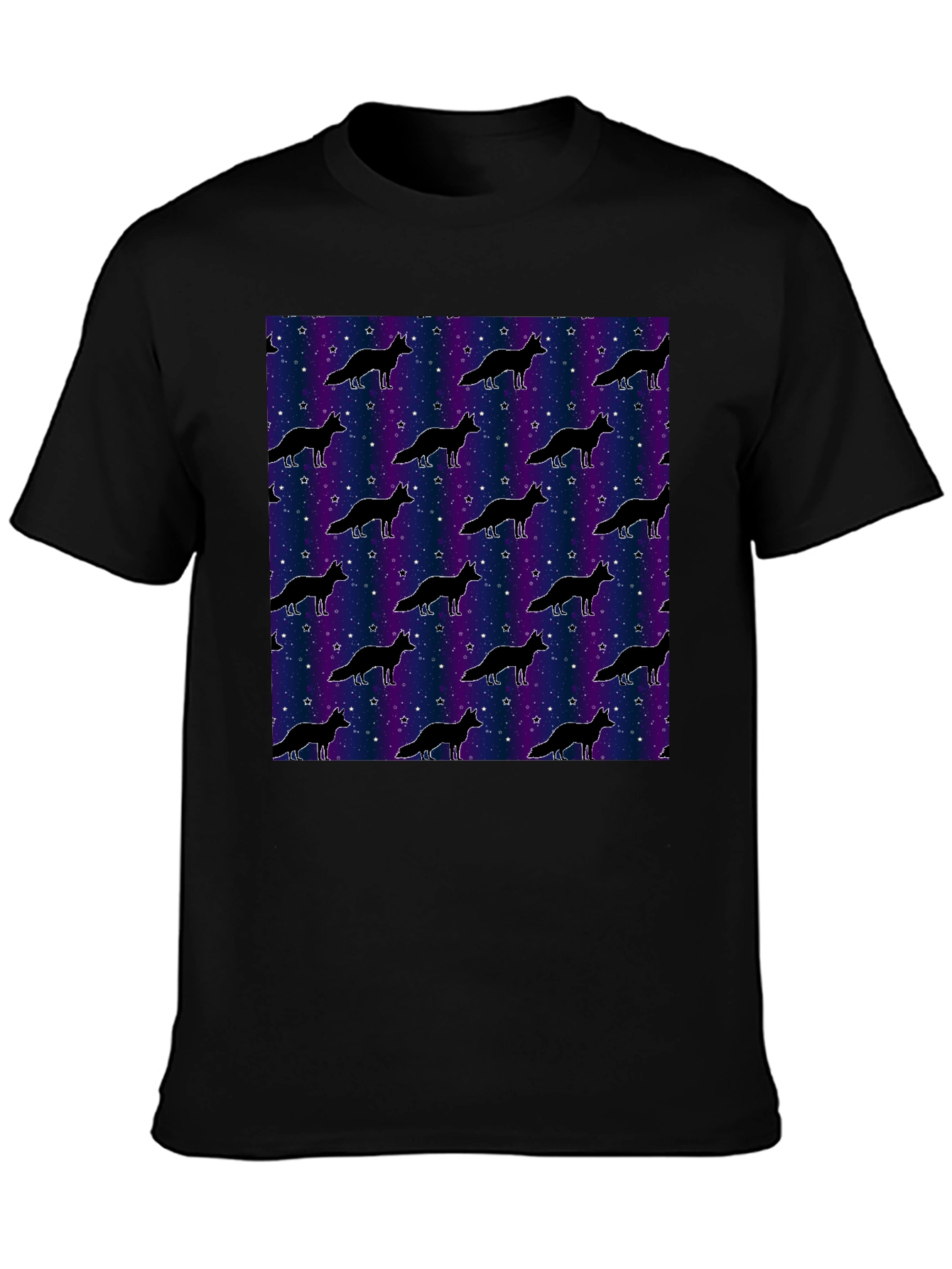 Galaxy Fox Pattern Black T-Shirt
