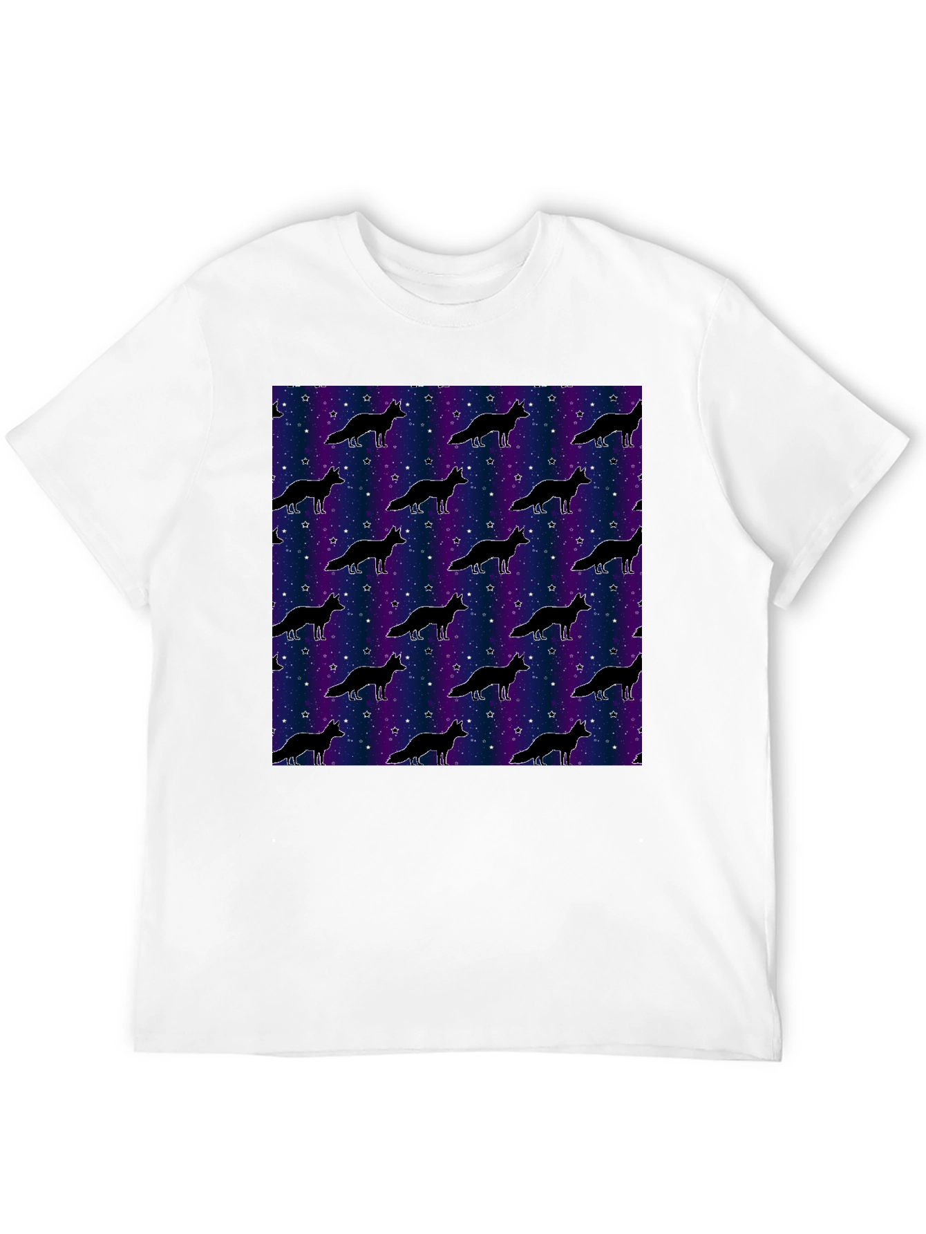 Galaxy Fox Pattern Black T-Shirt