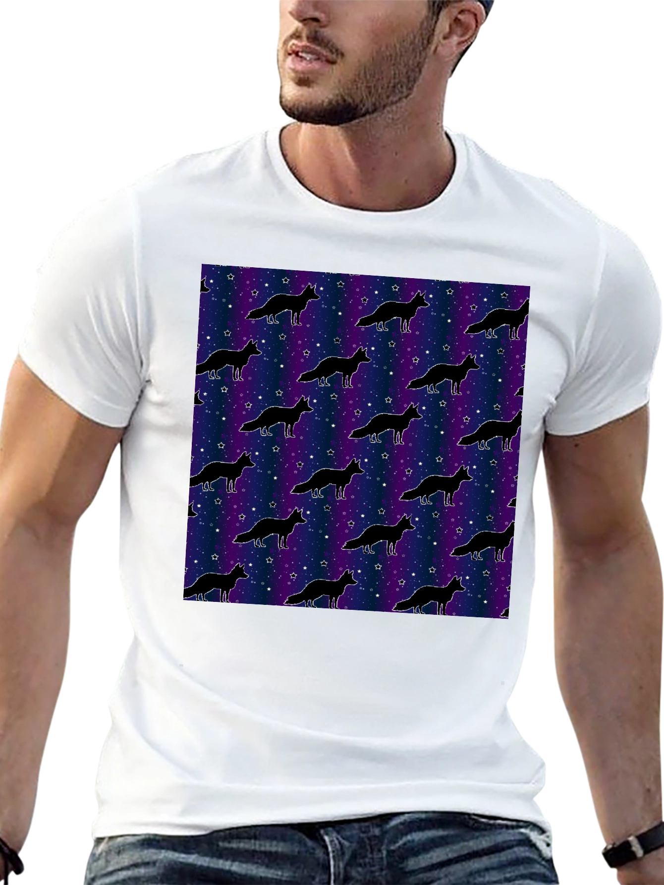 Galaxy Fox Pattern Black T-Shirt