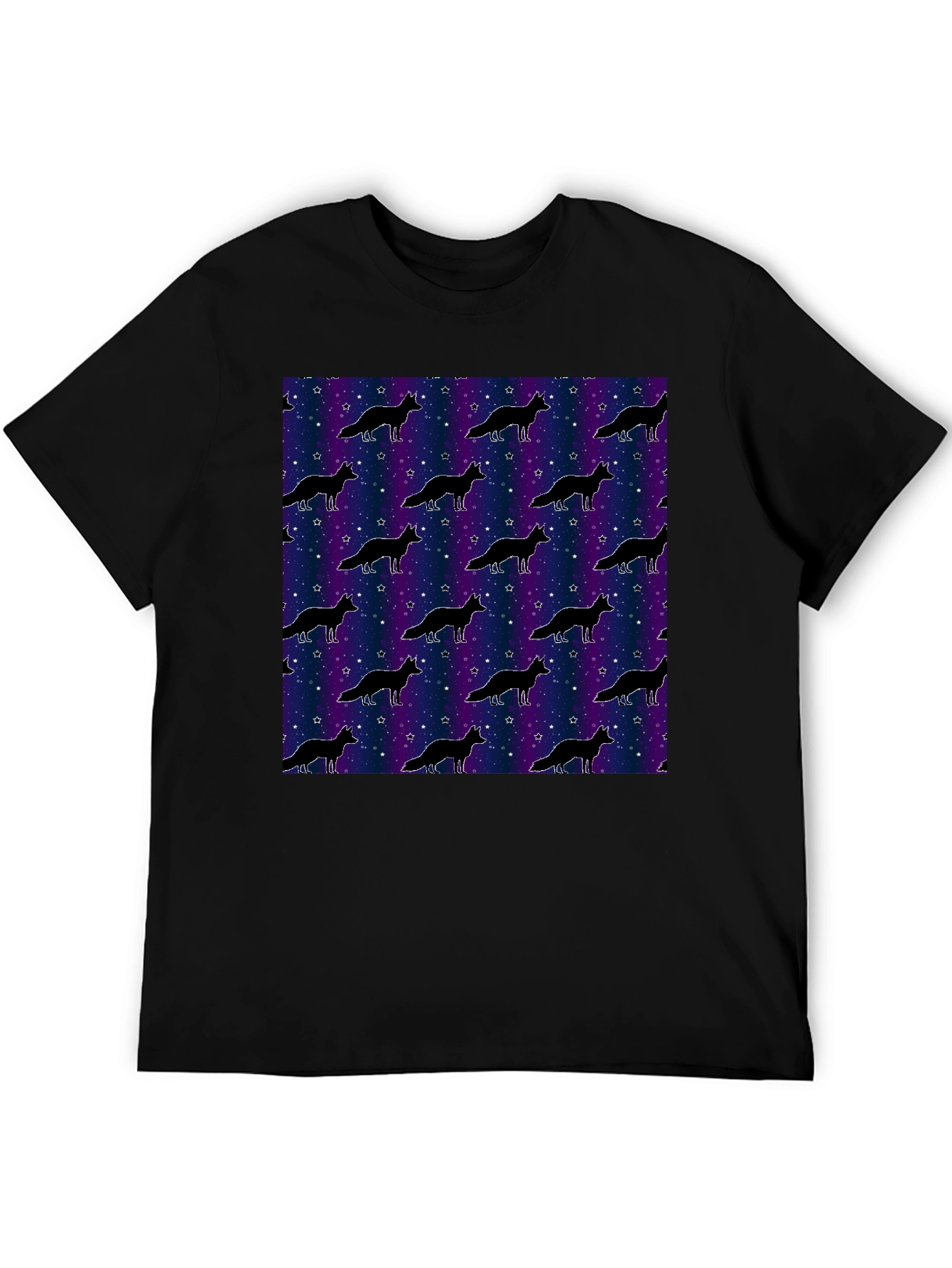 Galaxy Fox Pattern Black T-Shirt