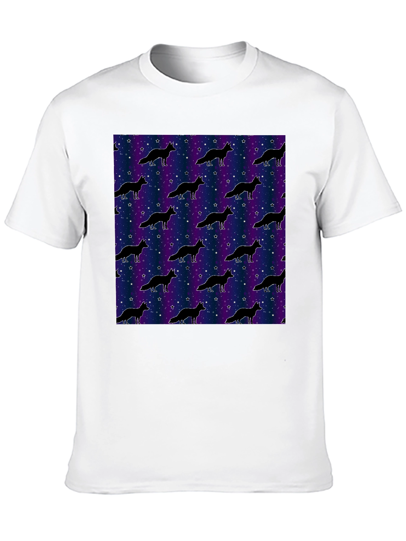 Galaxy Fox Pattern Black T-Shirt