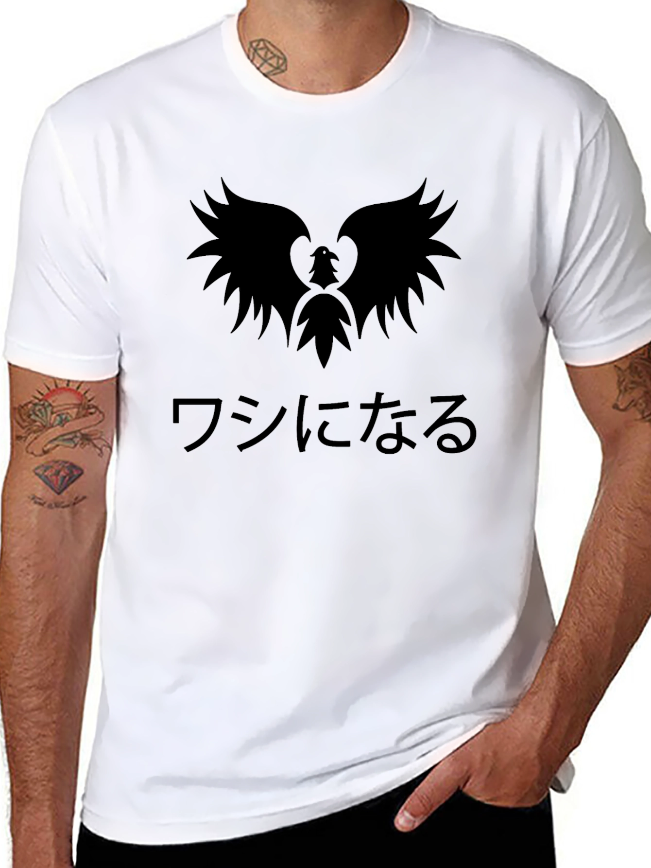 Phoenix Graphic Black T-Shirt - Japanese Text