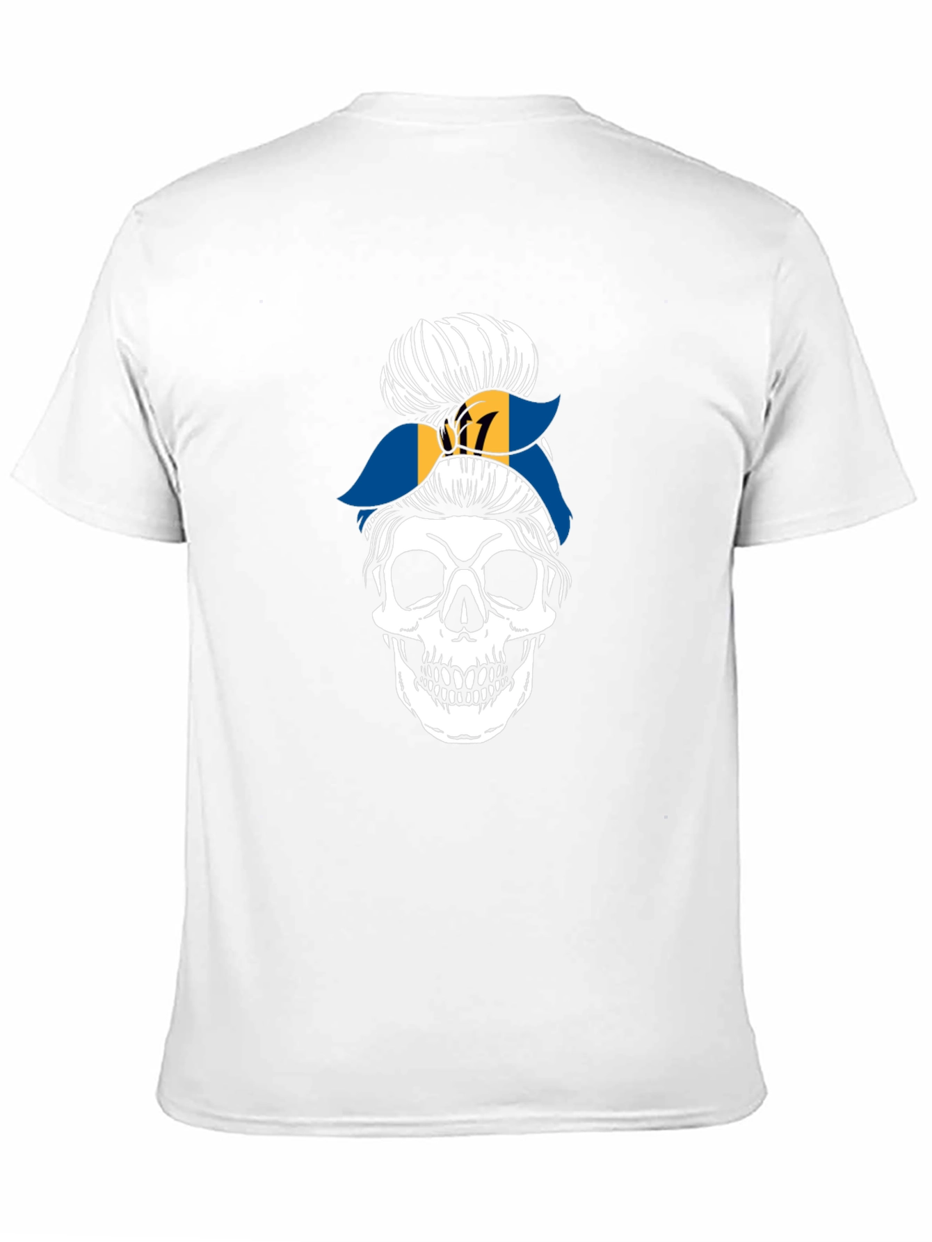 Barbados Flag Messy Bun Skull T-Shirt