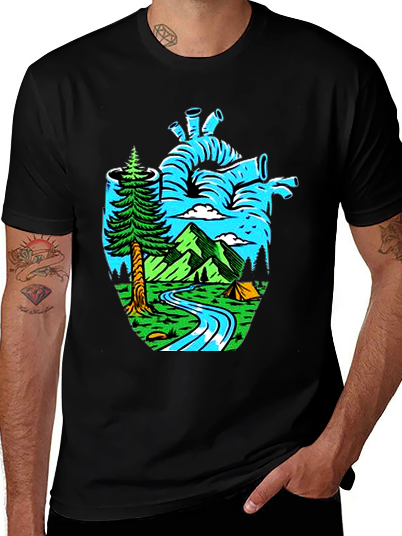 Nature Heart Graphic Tee - Black
