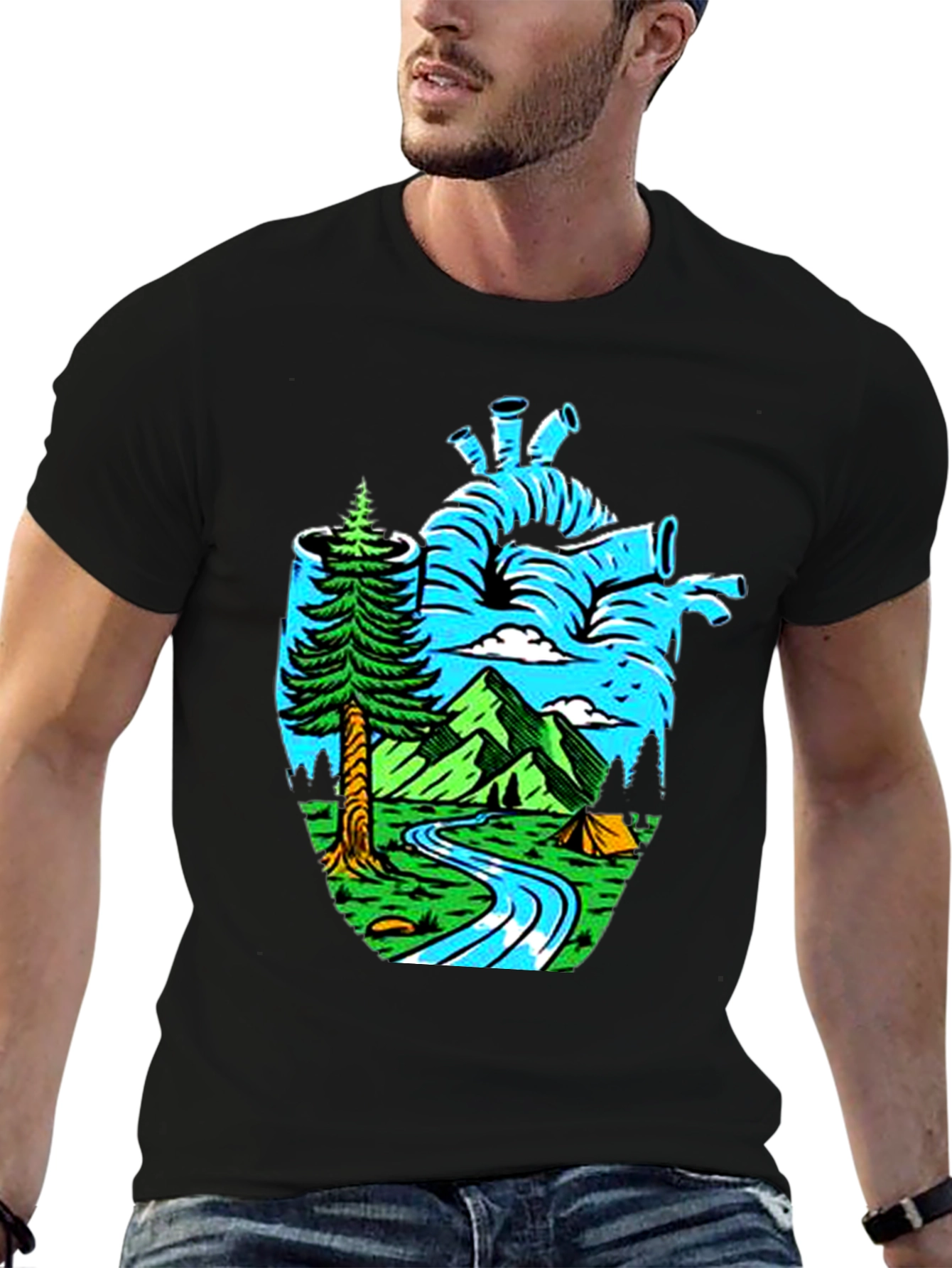 Nature Heart Graphic Tee - Black