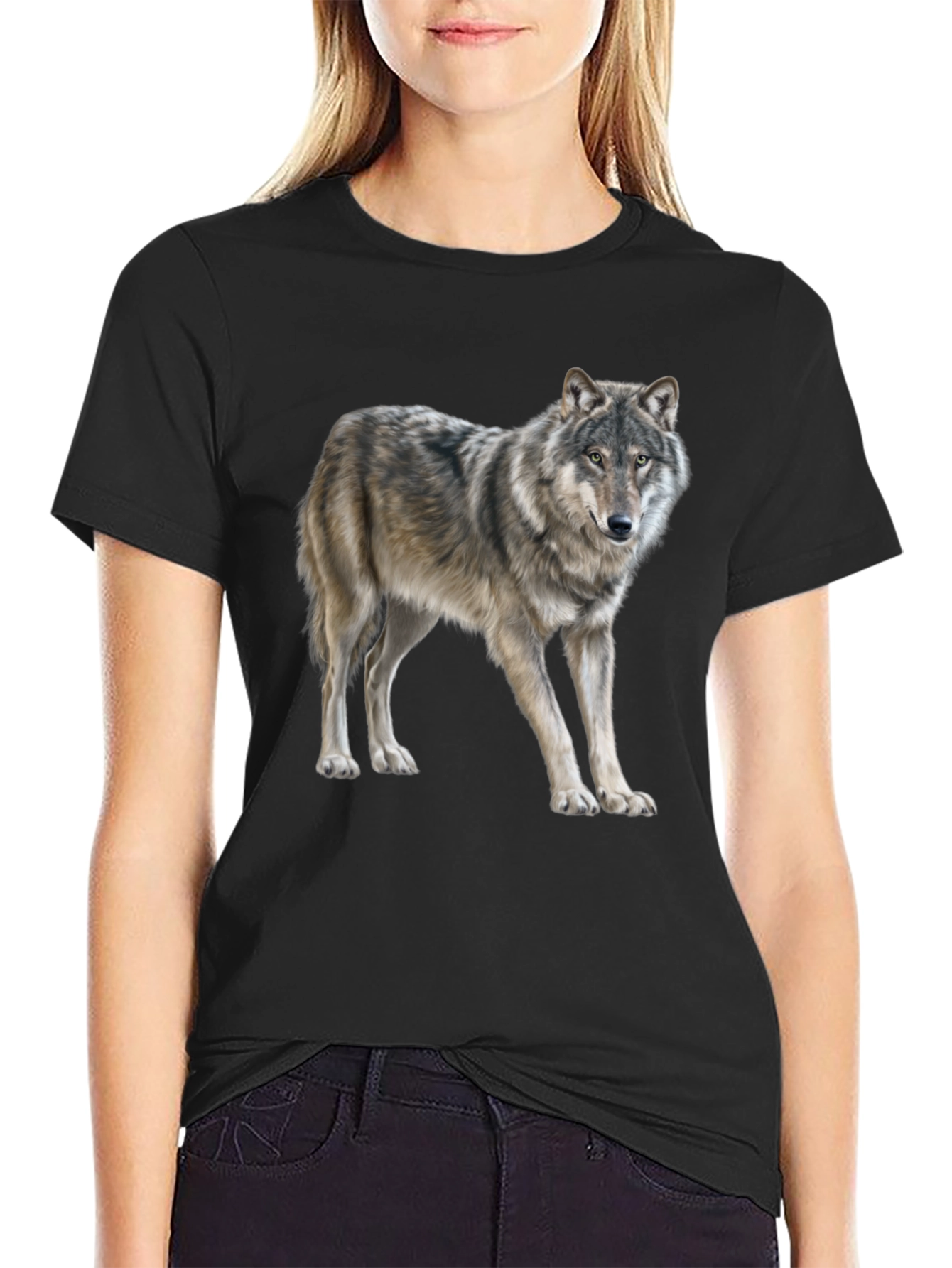 Wolf Graphic Print T-Shirt - Black