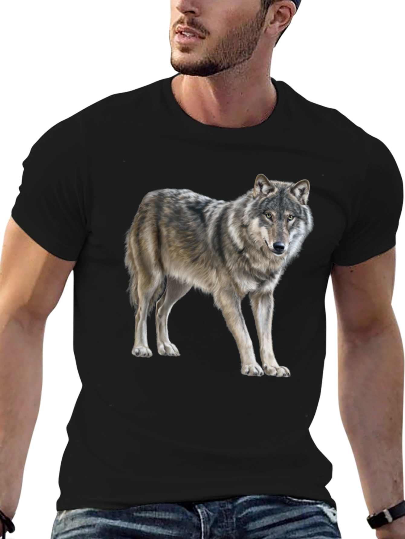 Wolf Graphic Print T-Shirt - Black