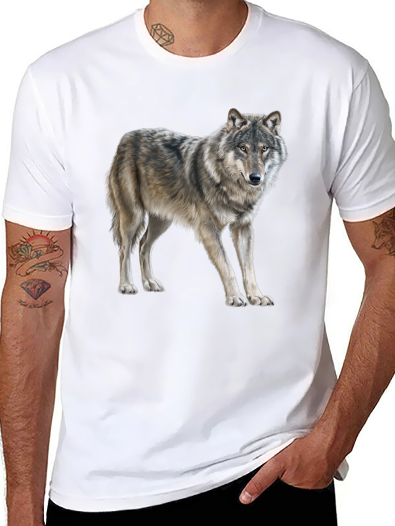 Wolf Graphic Print T-Shirt - Black