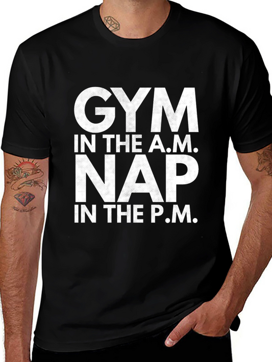 Gym and Nap Graphic Tee - Black Cotton T-Shirt