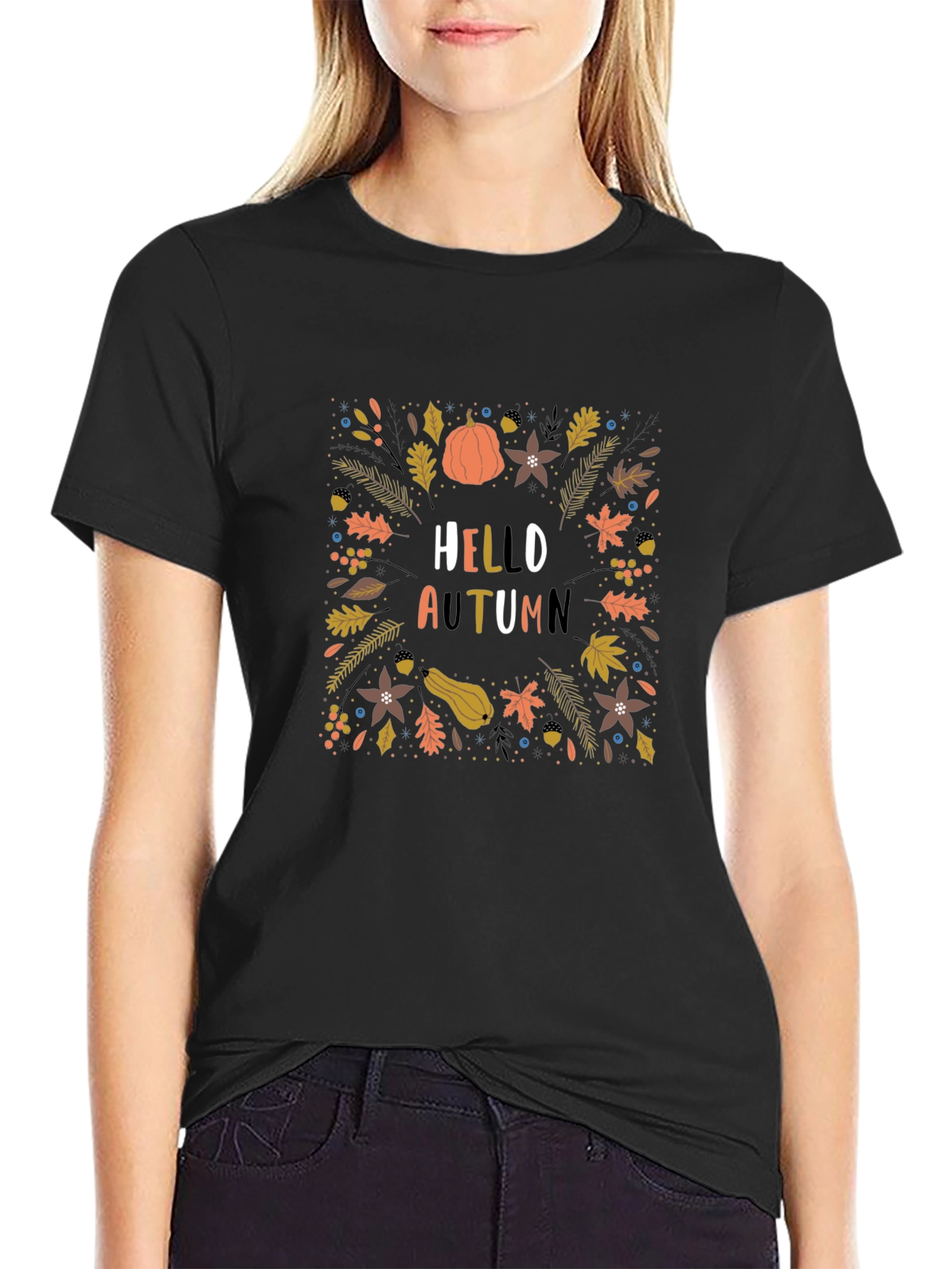 Hello Autumn Black Graphic Tee