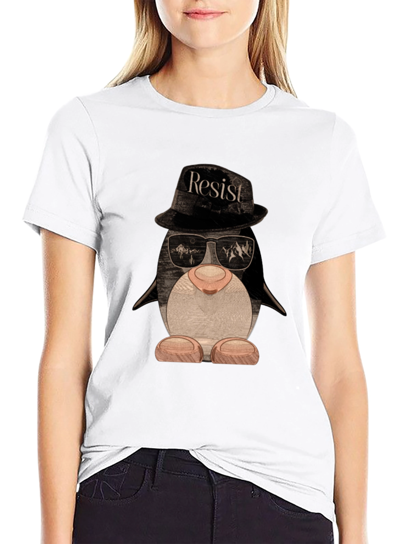 Resist Penguin T-Shirt - Novelty Graphic Tee