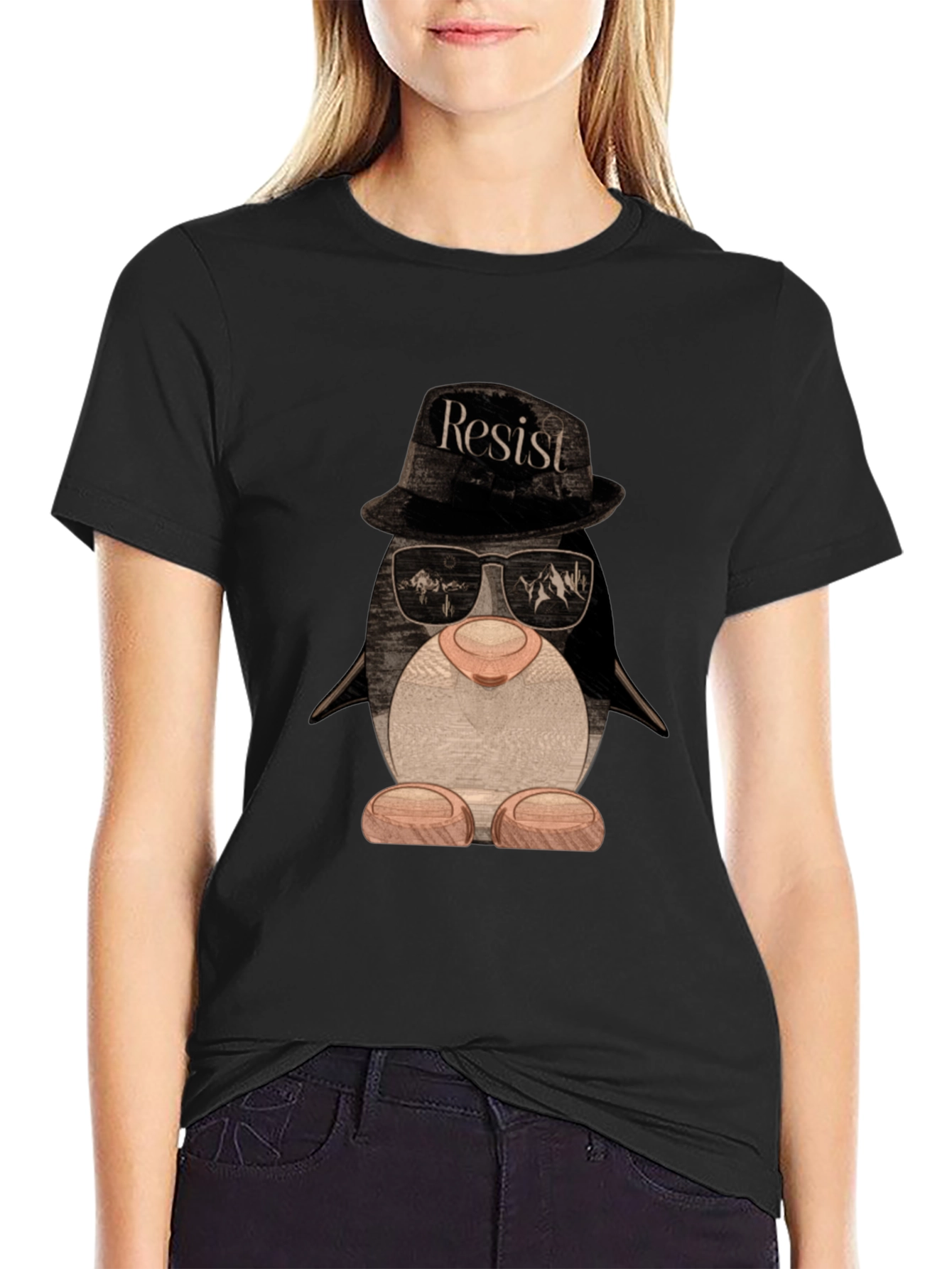 Resist Penguin T-Shirt - Novelty Graphic Tee