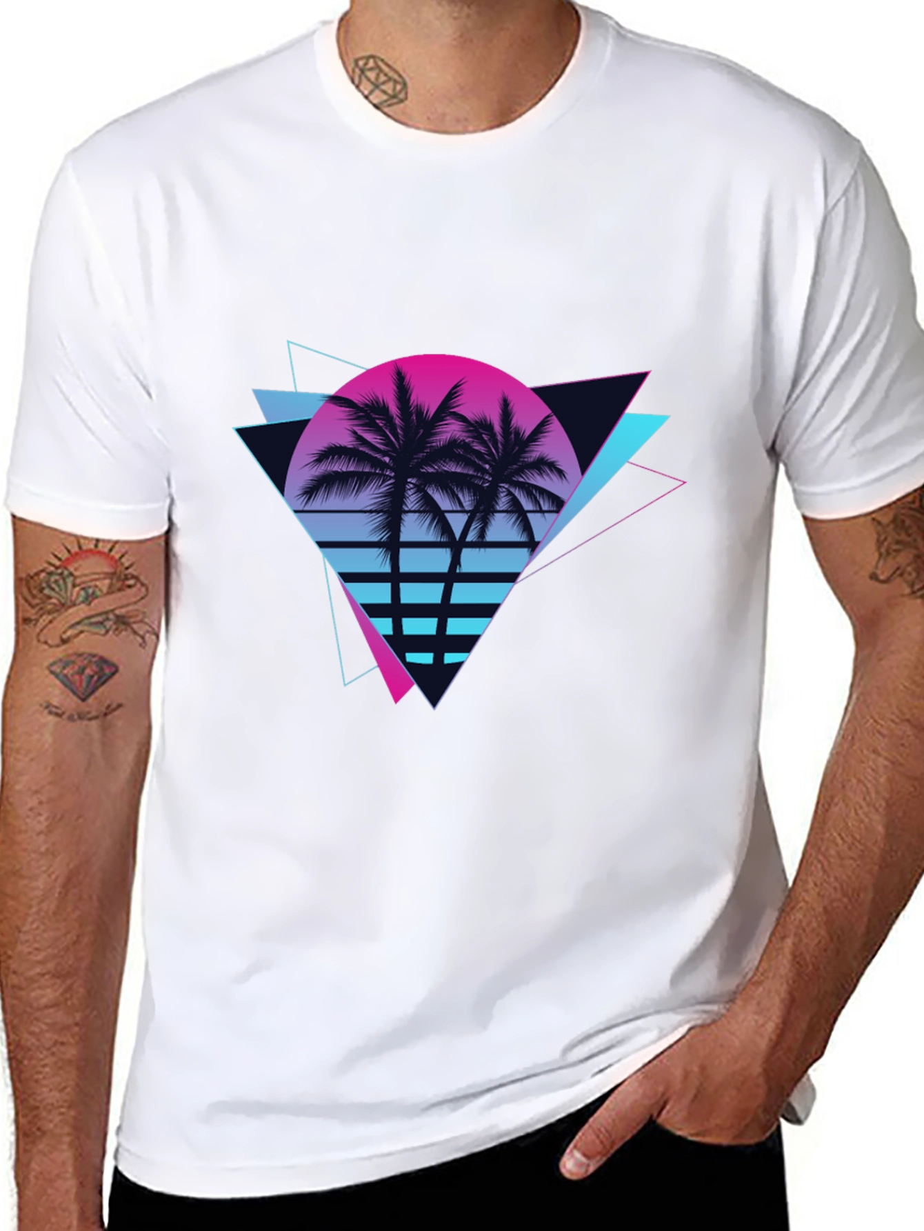 Retro Sunset Palm Tree Black T-Shirt