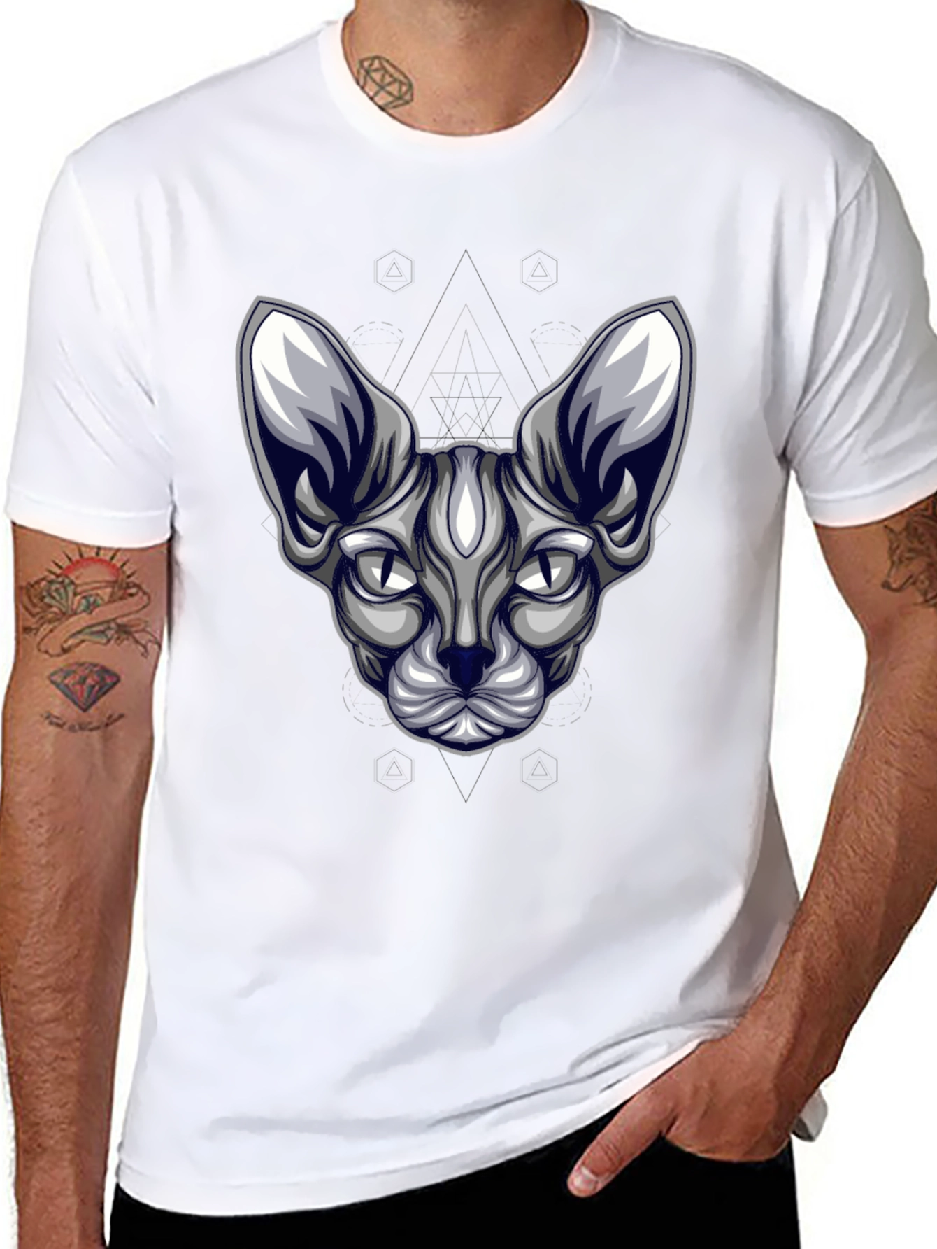 Sphynx Cat Head Graphic Tee - Unisex Black T-Shirt