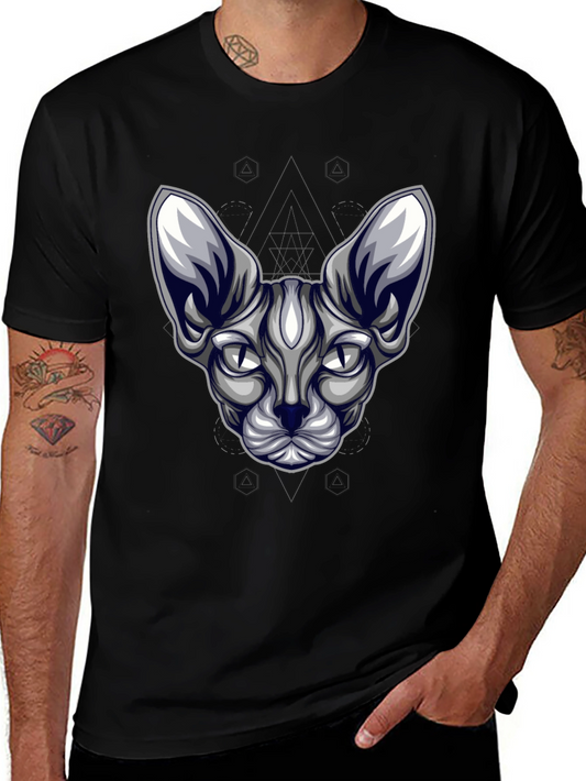 Sphynx Cat Head Graphic Tee - Unisex Black T-Shirt