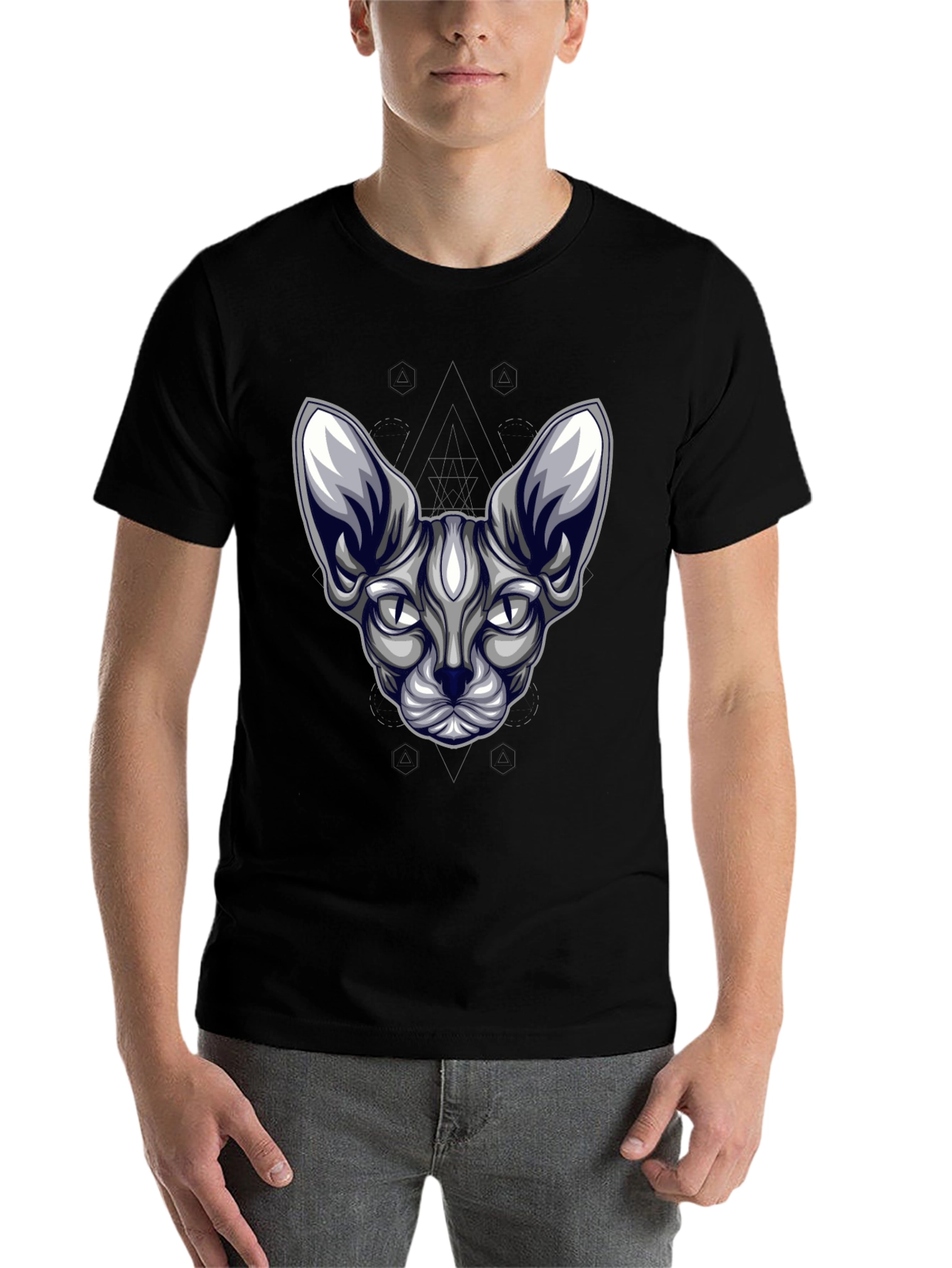 Sphynx Cat Head Graphic Tee - Unisex Black T-Shirt