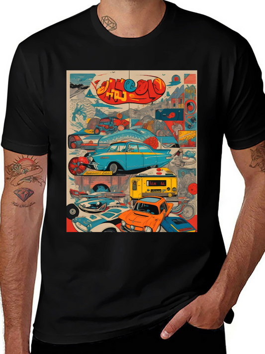 Retro Car Collage Graphic Tee