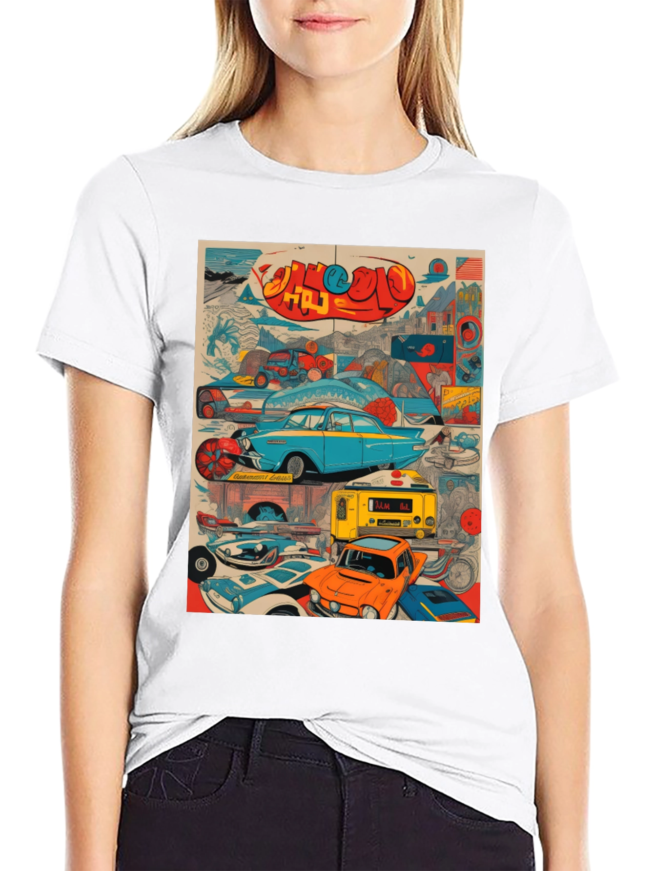 Retro Car Collage Graphic Tee