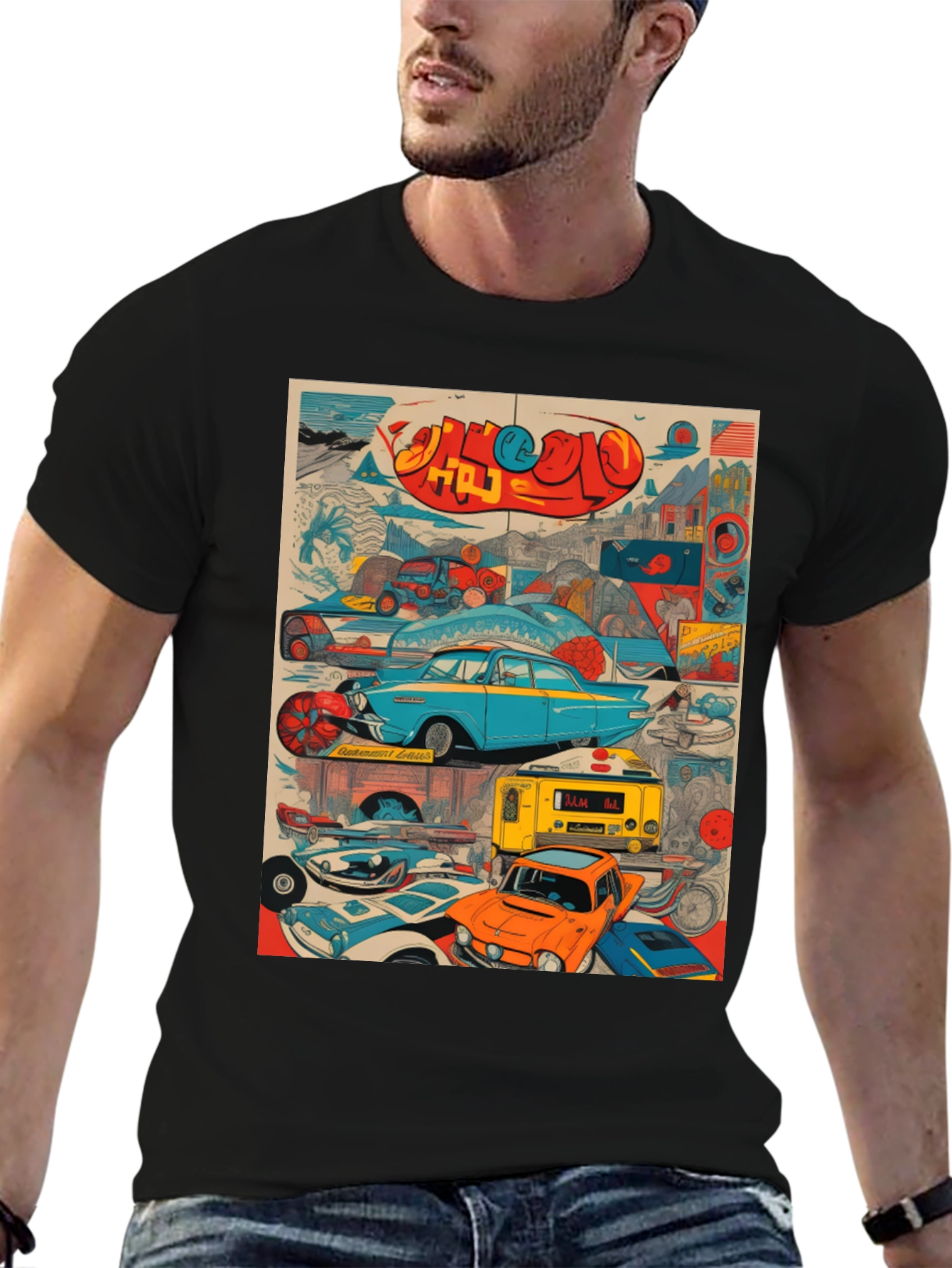 Retro Car Collage Graphic Tee
