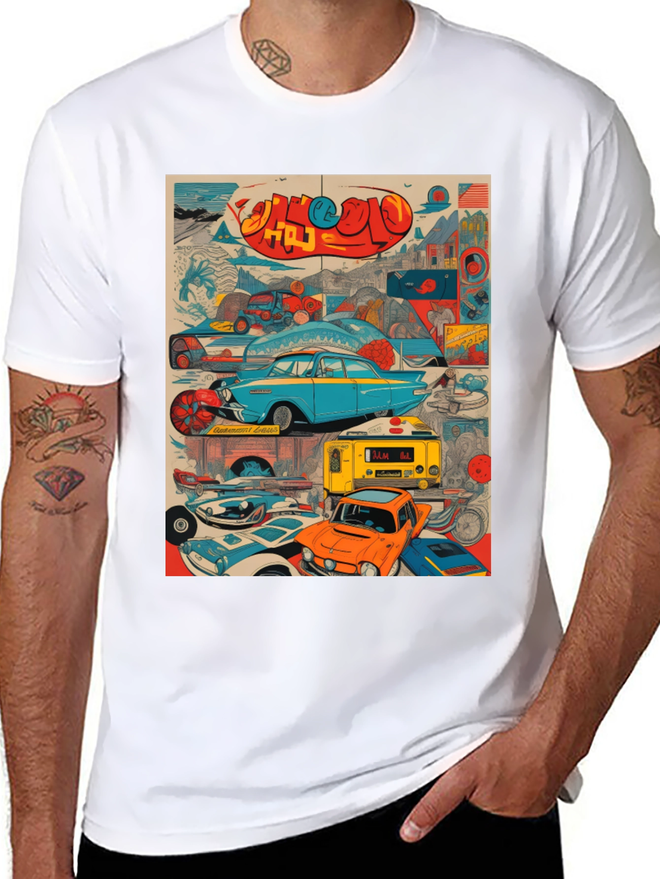 Retro Car Collage Graphic Tee