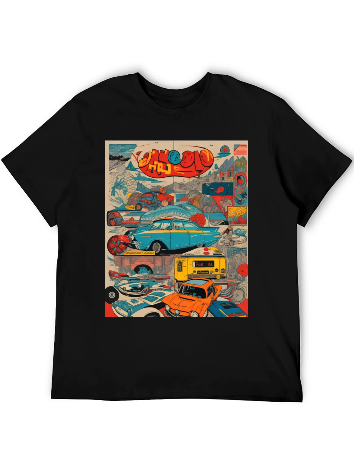 Retro Car Collage Graphic Tee
