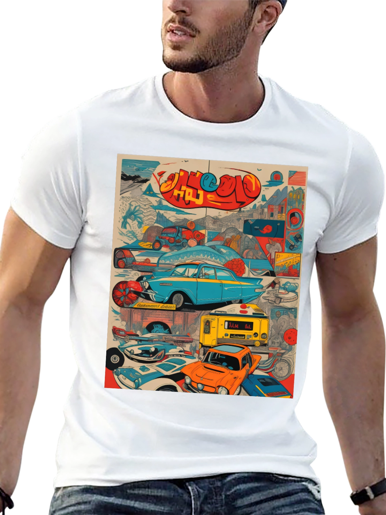 Retro Car Collage Graphic Tee