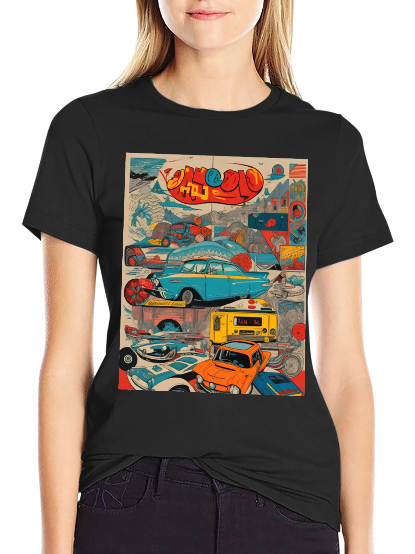Retro Car Collage Graphic Tee