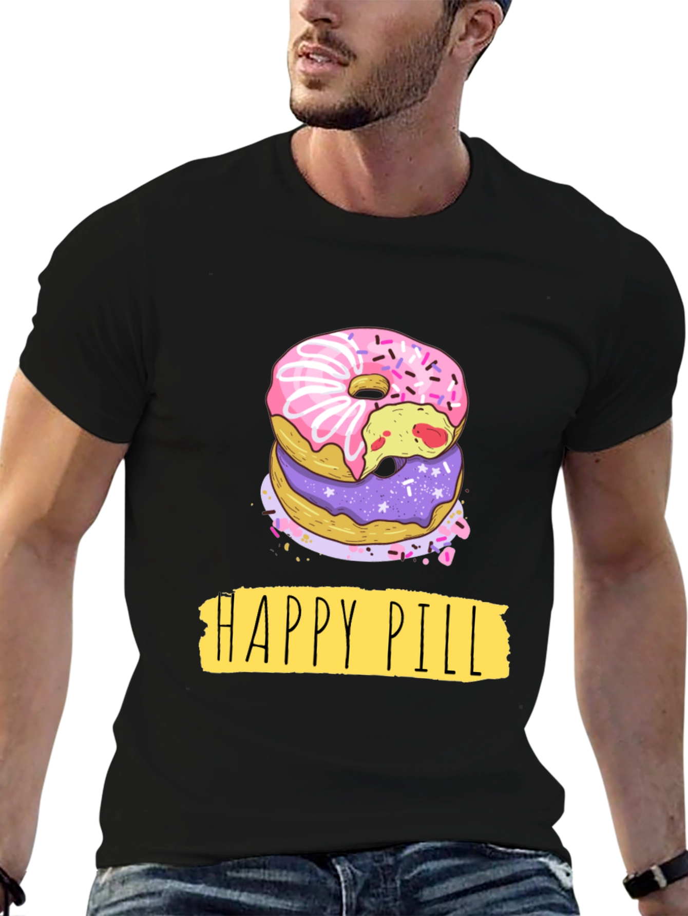 Happy Pill Donut Graphic T-Shirt