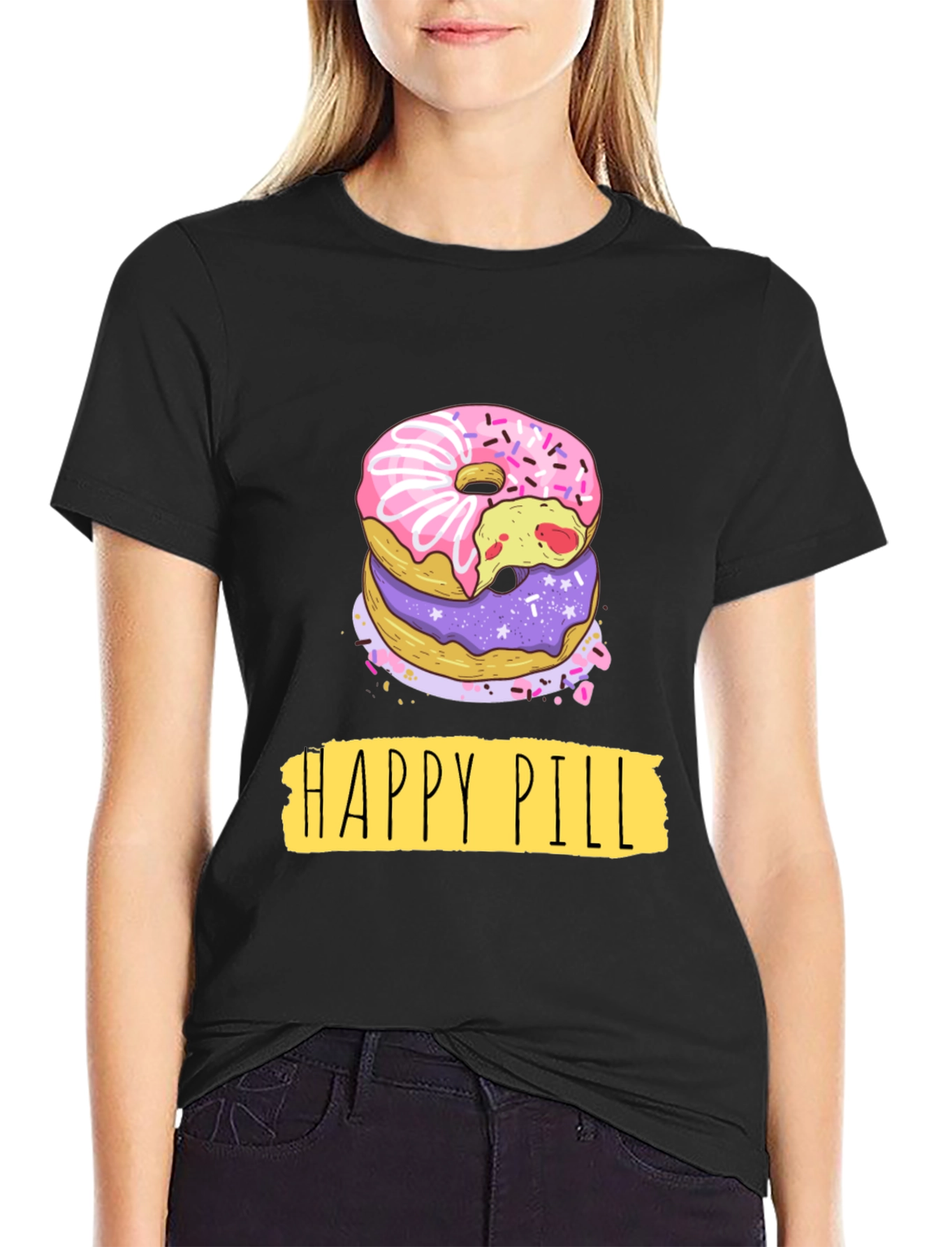 Happy Pill Donut Graphic T-Shirt