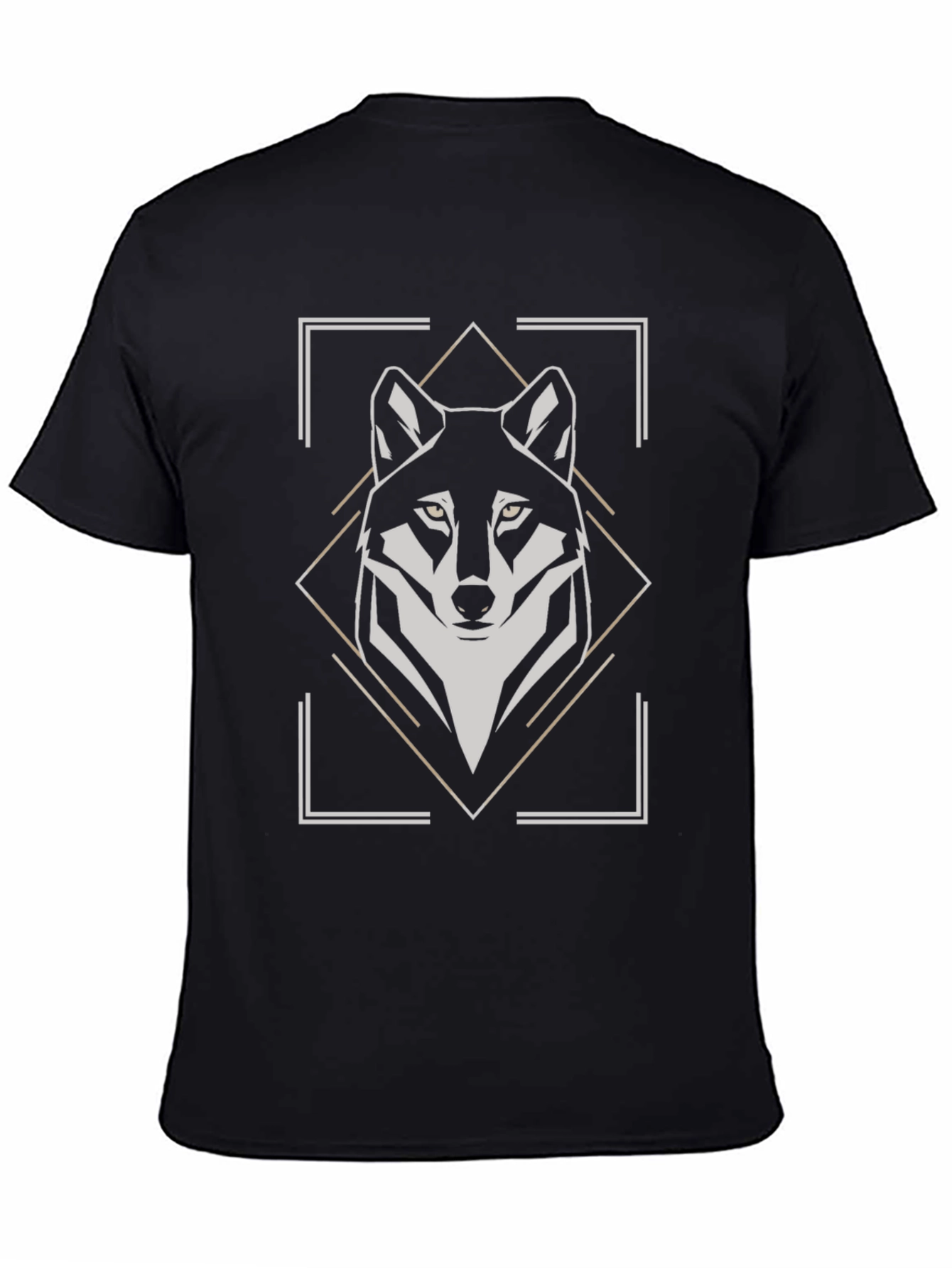 Geometric Wolf Graphic Tee - Black