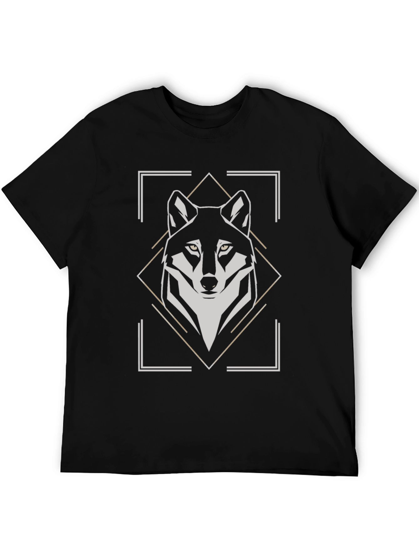 Geometric Wolf Graphic Tee - Black
