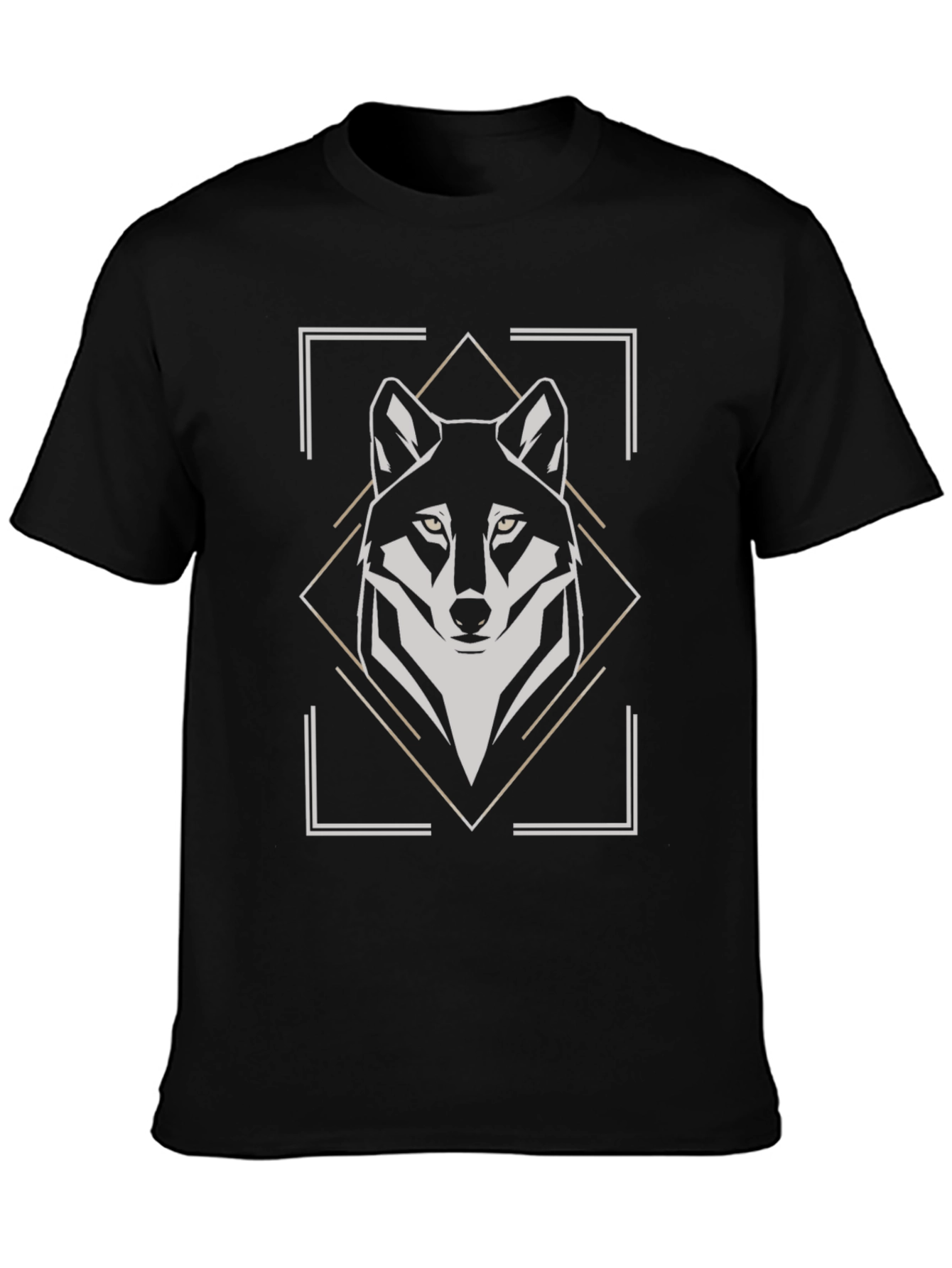 Geometric Wolf Graphic Tee - Black