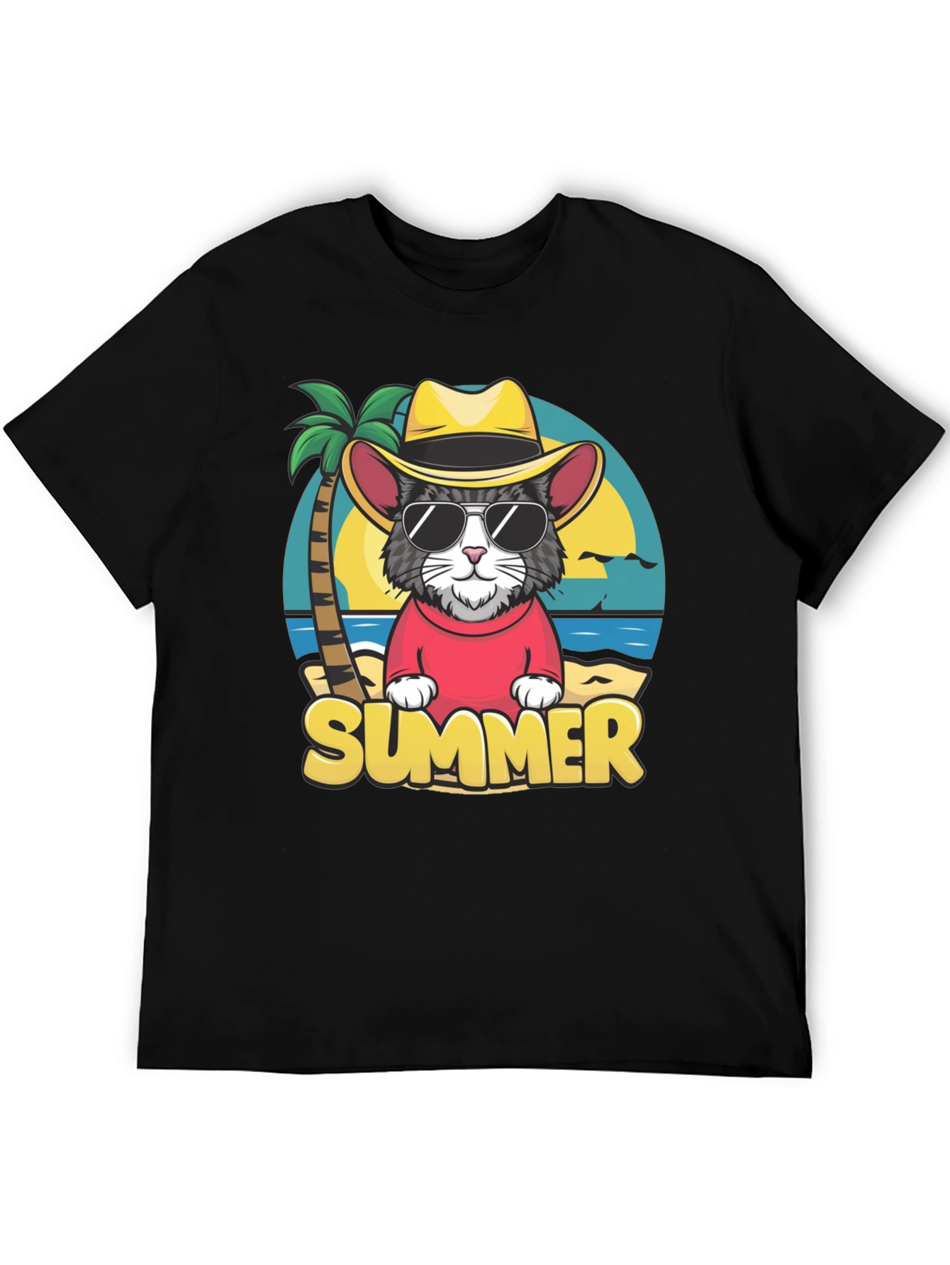 Summer Cat T-Shirt - Beach Vibes Graphic Tee