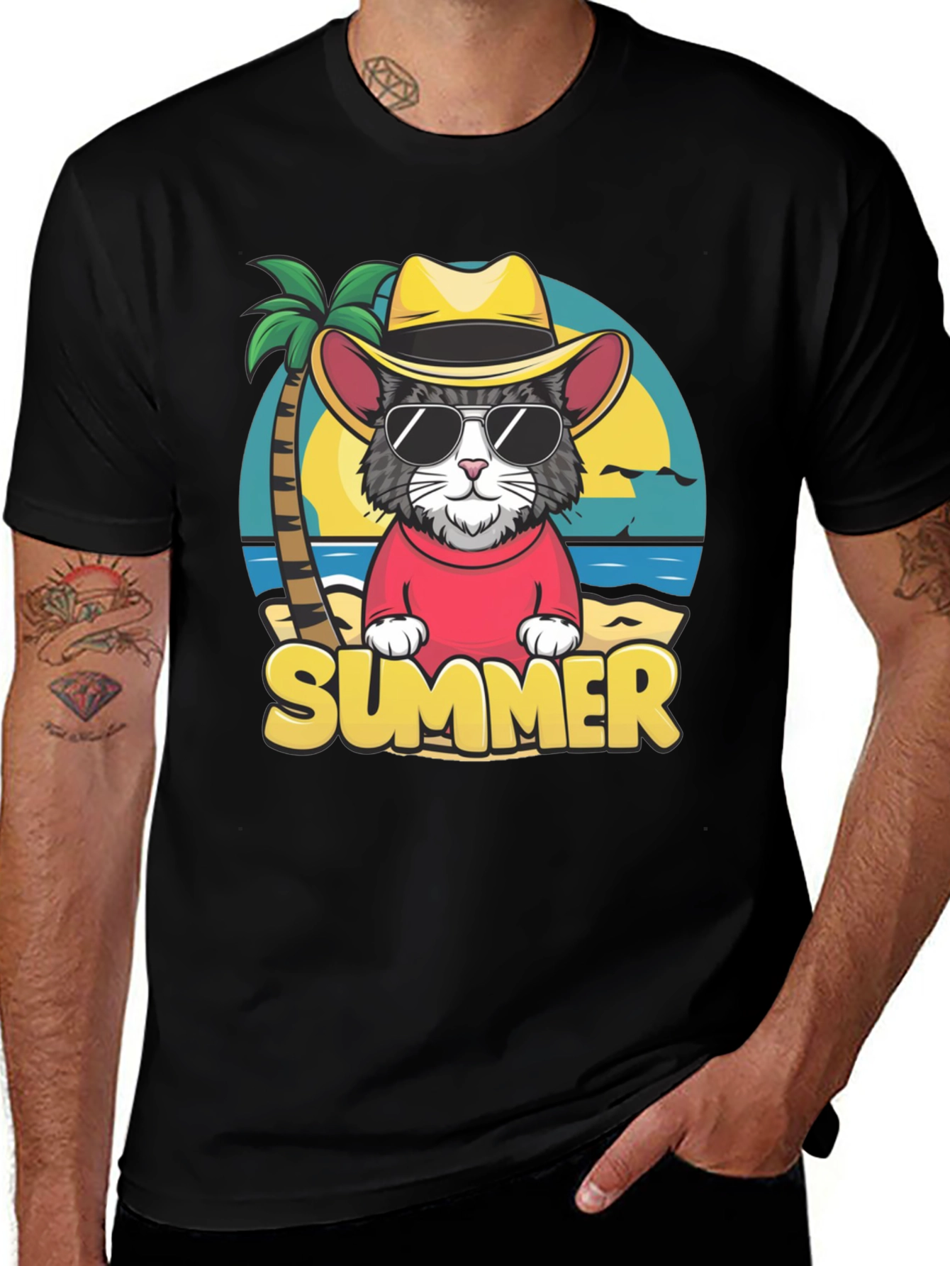 Summer Cat T-Shirt - Beach Vibes Graphic Tee