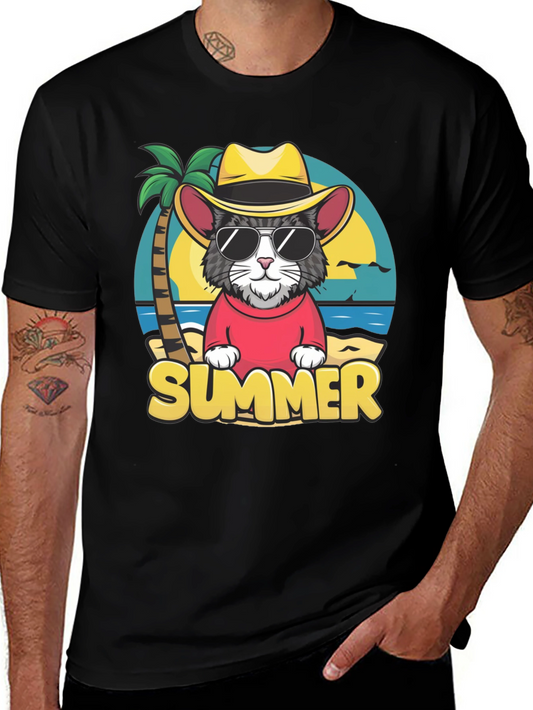 Summer Cat T-Shirt - Beach Vibes Graphic Tee