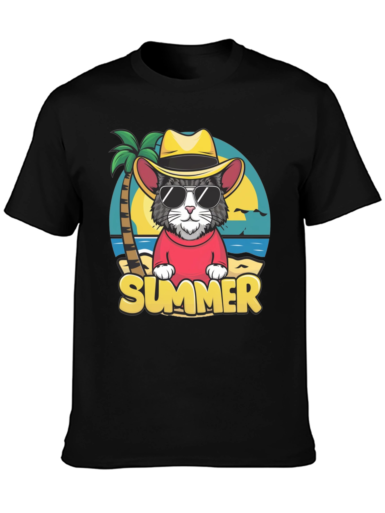 Summer Cat T-Shirt - Beach Vibes Graphic Tee
