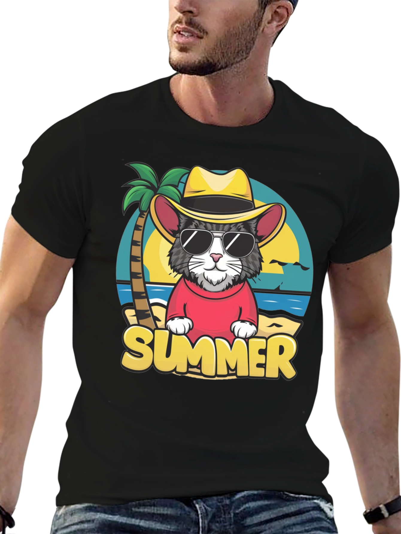 Summer Cat T-Shirt - Beach Vibes Graphic Tee